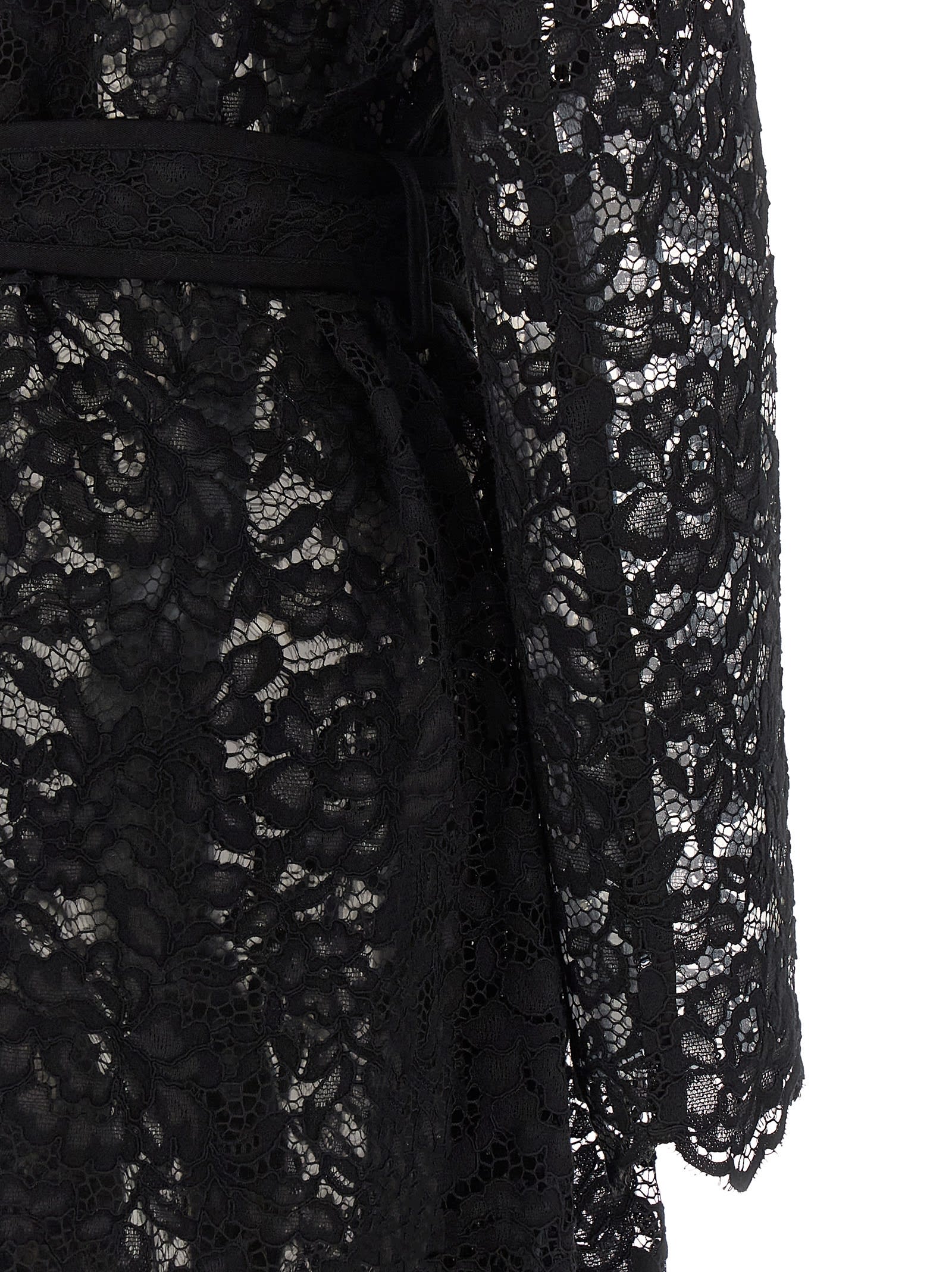 L'agence Amata Belted Lace Trench Coat In Black