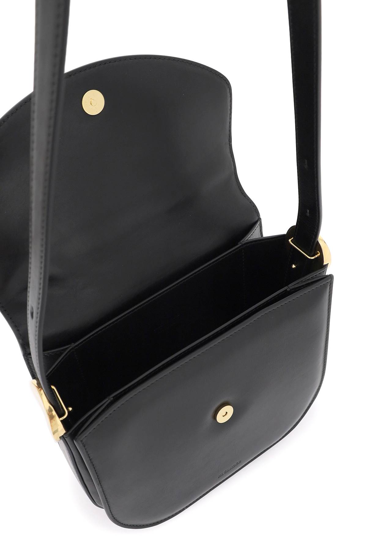 Shop Jil Sander Padded Leather Coin Shoulder Bag With Adjustable Strap In Black (black)