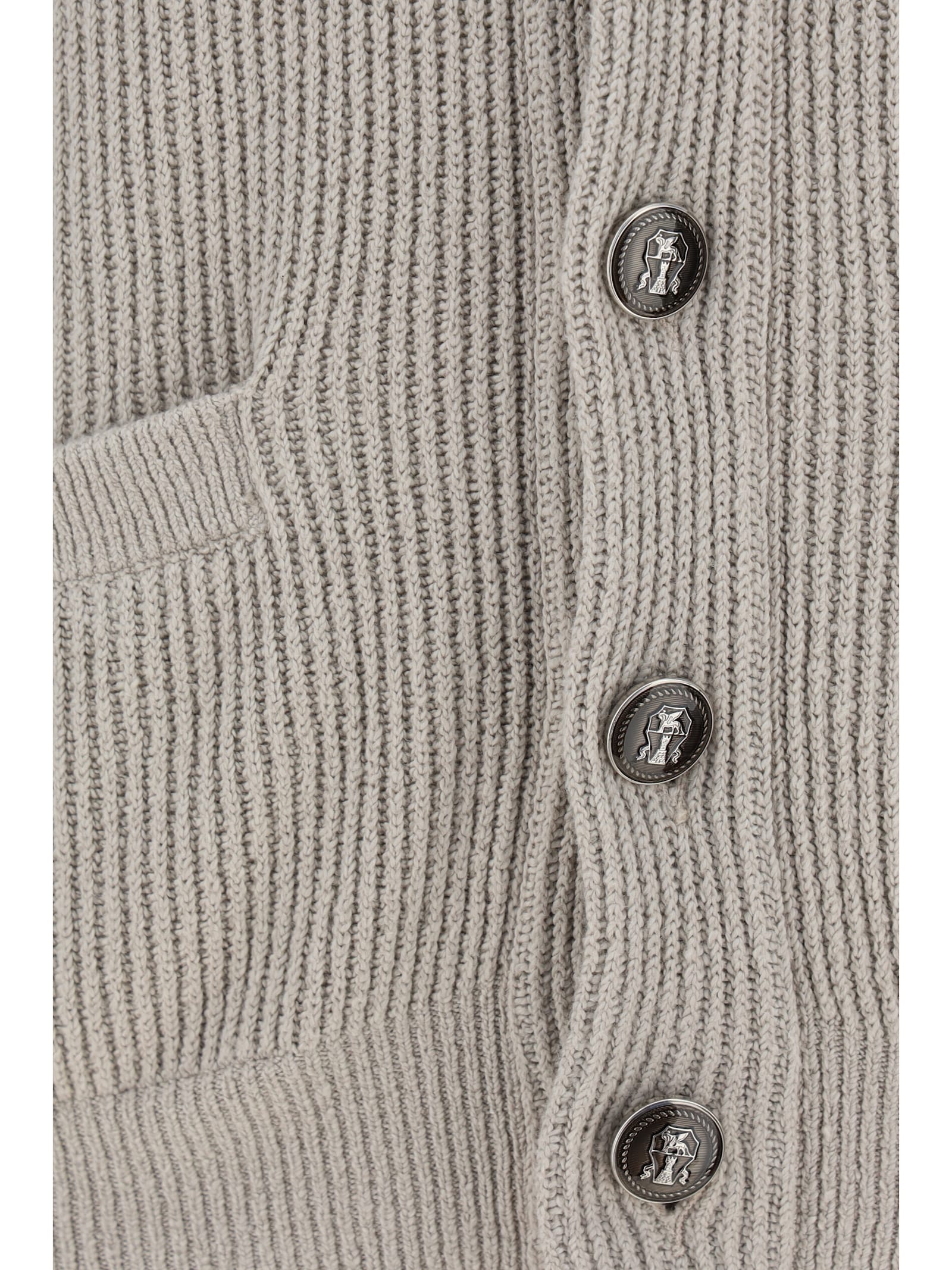 Brunello Cucinelli Ribbed Cotton Shawl Collar Cardigan In C2438