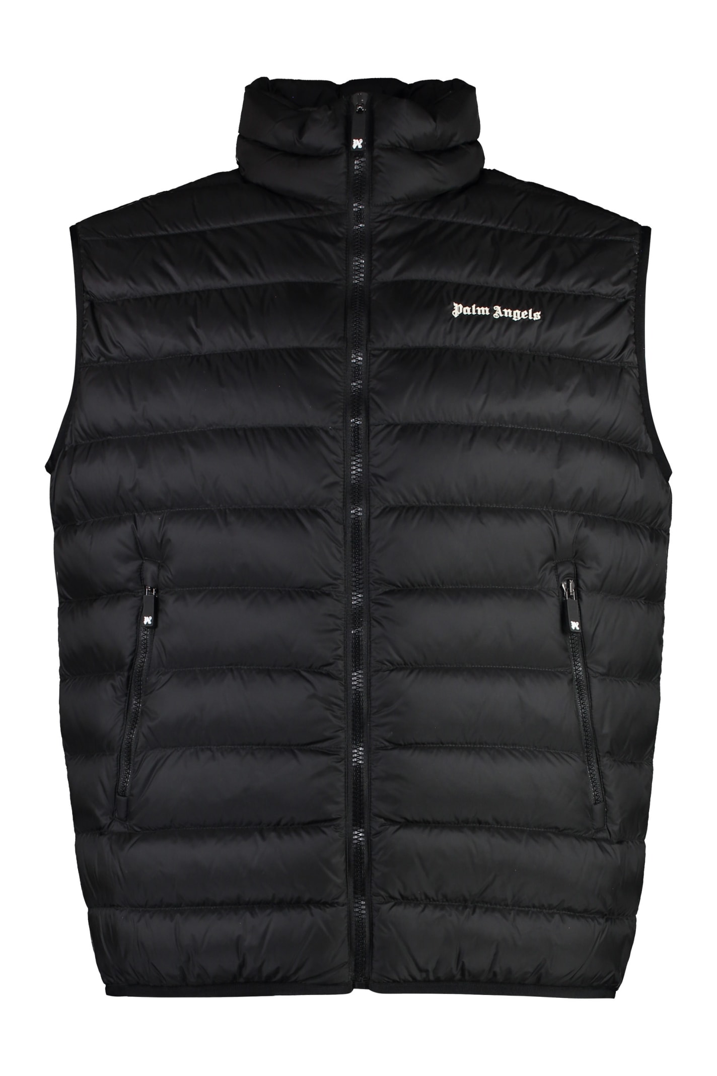 Shop Palm Angels Full Zip Down Vest In Black Off