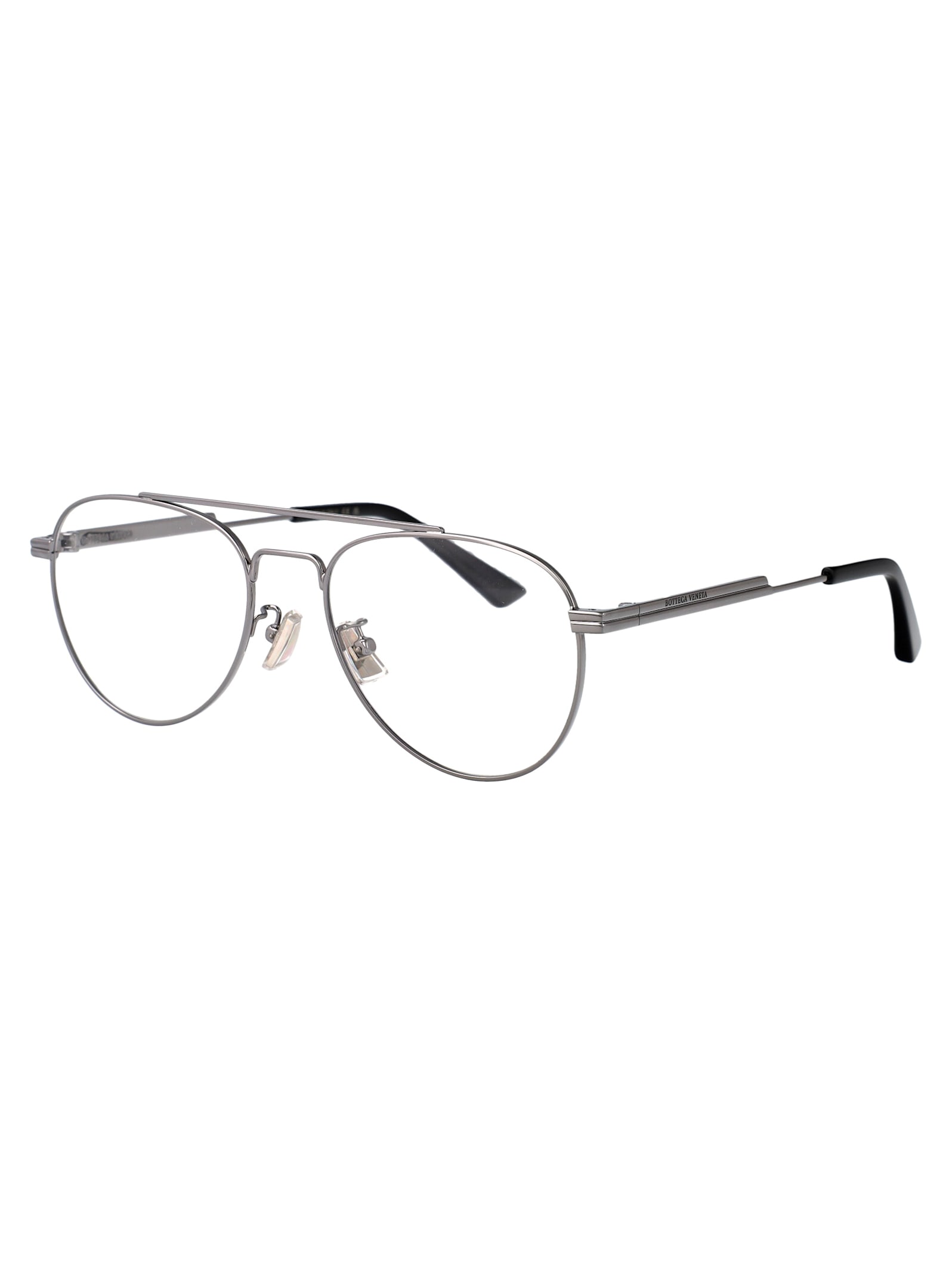 Bottega Veneta Ruthenium-ruthenium-transparent Metal Glasses In Metallic
