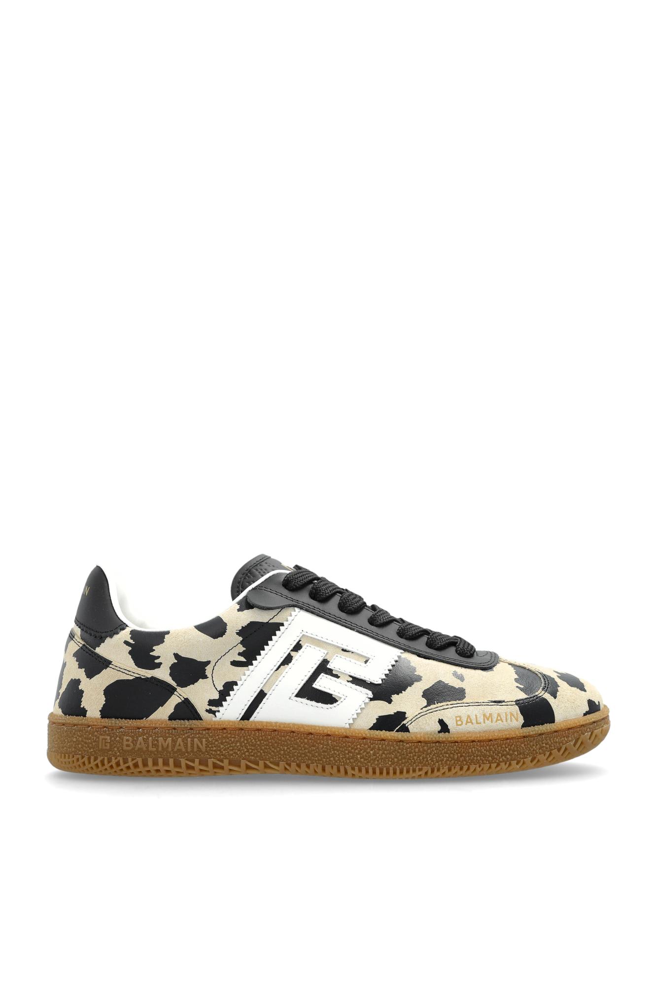 Balmain Swan Snow Leopard-print Suede Low-top Sneakers In Multi