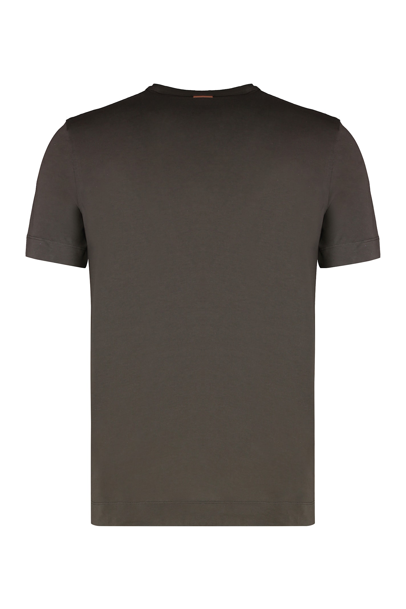 Zegna Cotton Crew Neck T-shirt With Side Slits In Brown