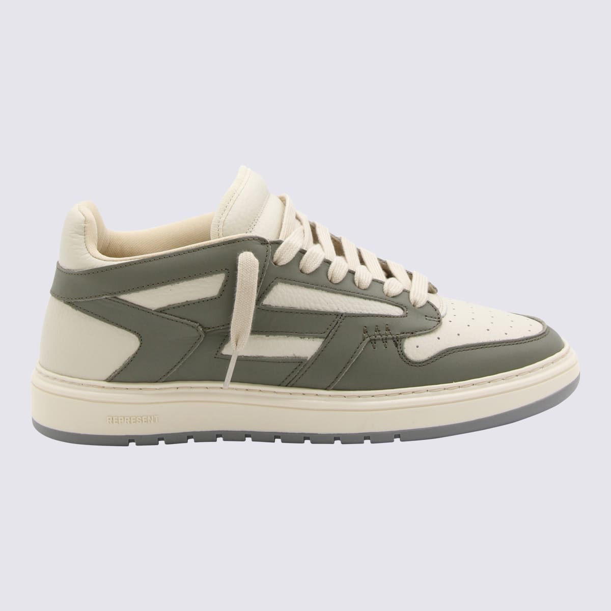 Shop Represent White And Grey Leather Reptor Low Vintage Sneakers