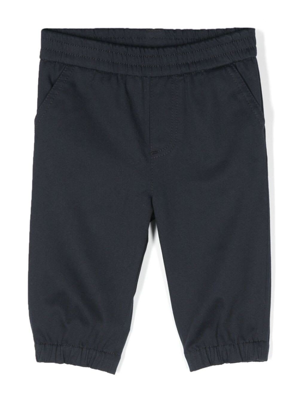 Moncler Blue Pants With Logo Patch On The Back In Cotton Baby In Black