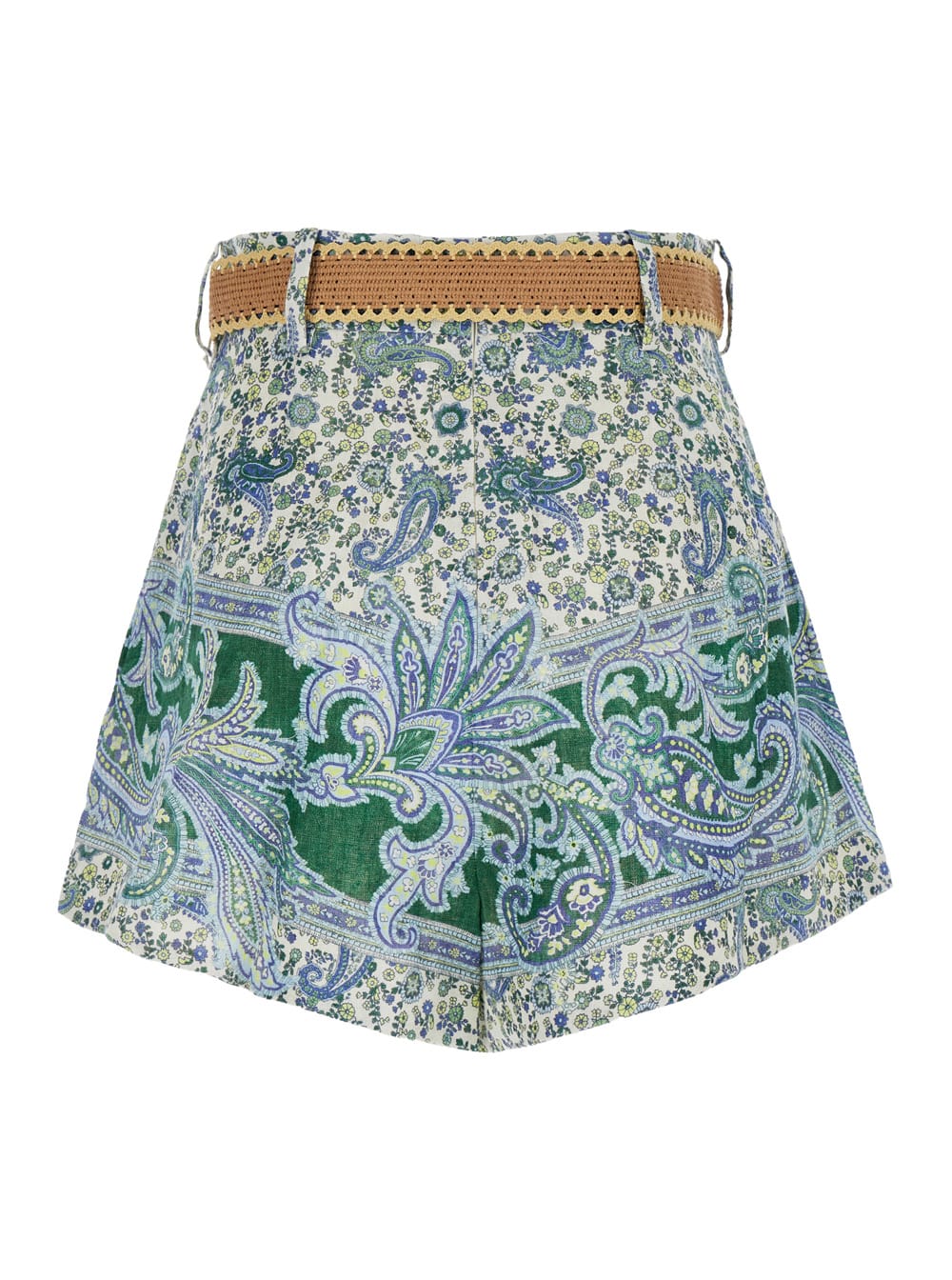 Shop Zimmermann Multicolor Shorts With Floral Print In Linen Woman In Grey