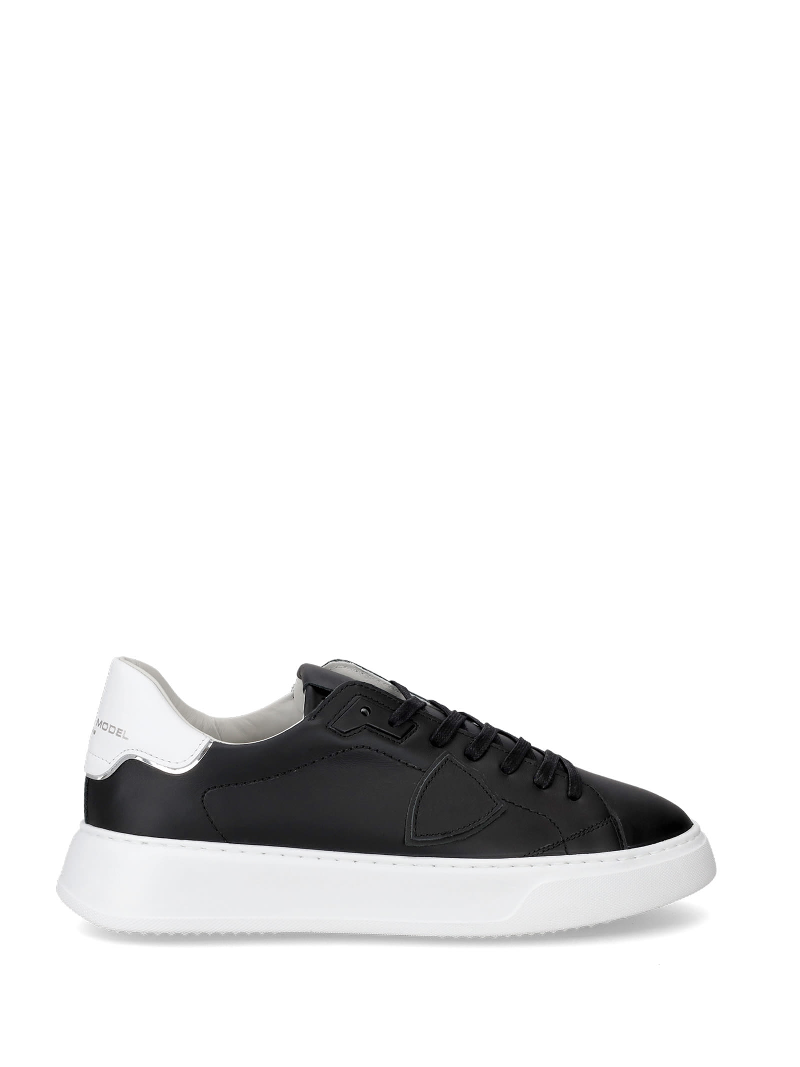 Shop Philippe Model Mens Sneaker Temple Low Blue In Veau Noir Blanc