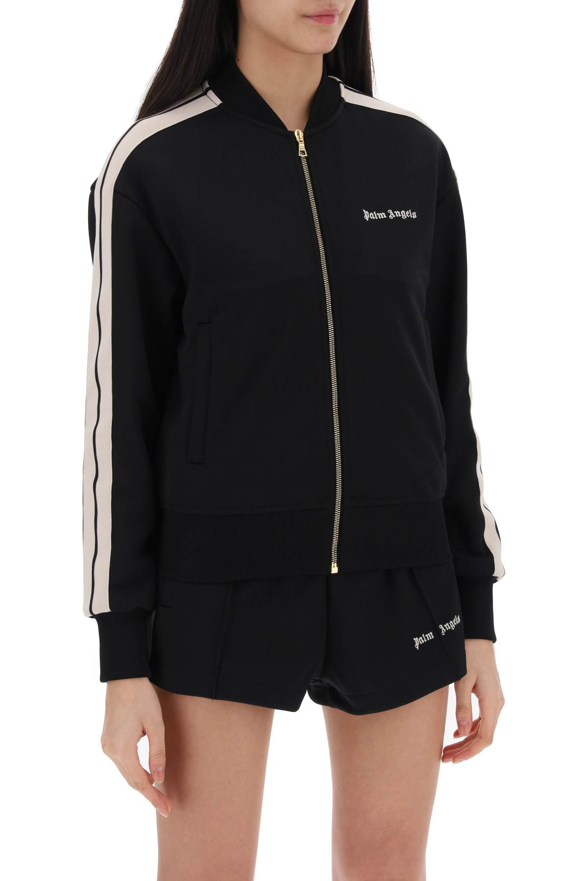 Shop Palm Angels Track Sweatshirt With Contrast Bands In Black Off White (black)