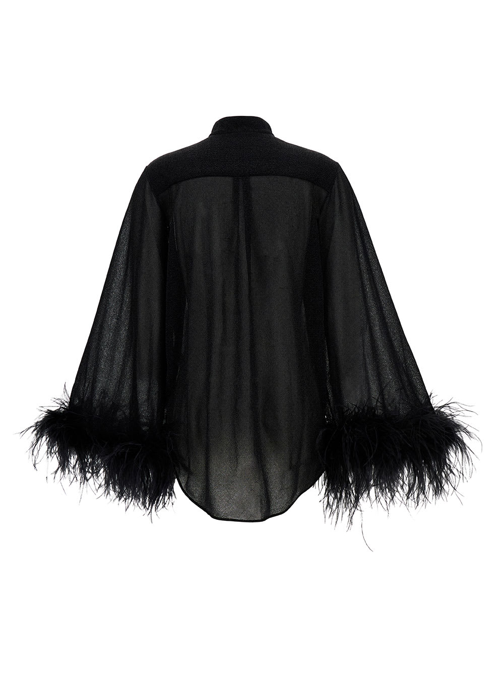 Shop Oseree Lumi?re Black Relaxed Shirt With Tonal Feathers In Polyamide Blend Woman