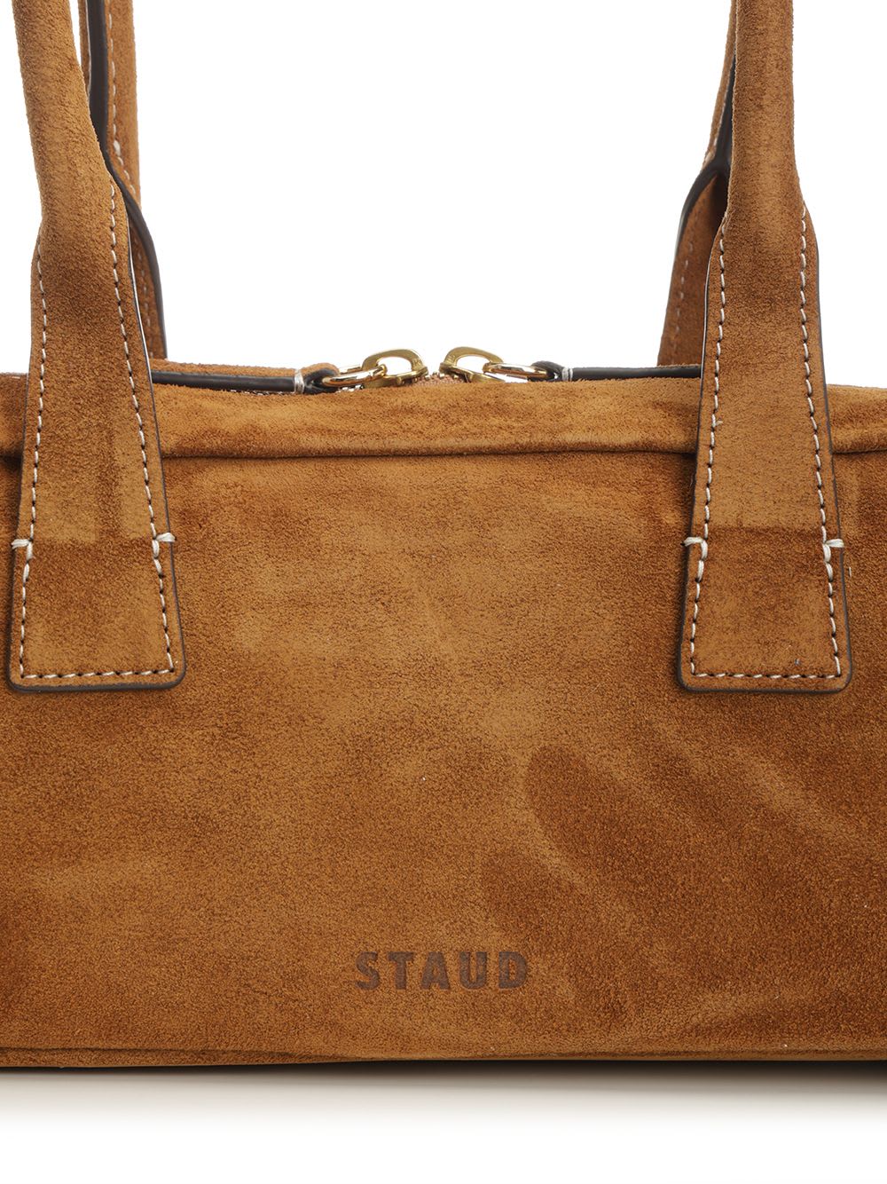 Staud Rectangular Suede Handbag With Top Zipper Closure In Brown