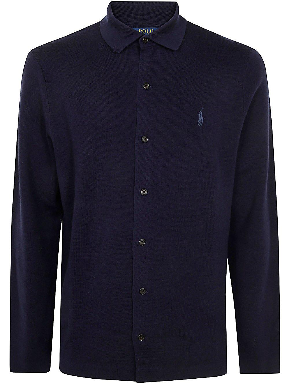 Shop Polo Ralph Lauren Logo Embroidered Knitted Shirt In Blue