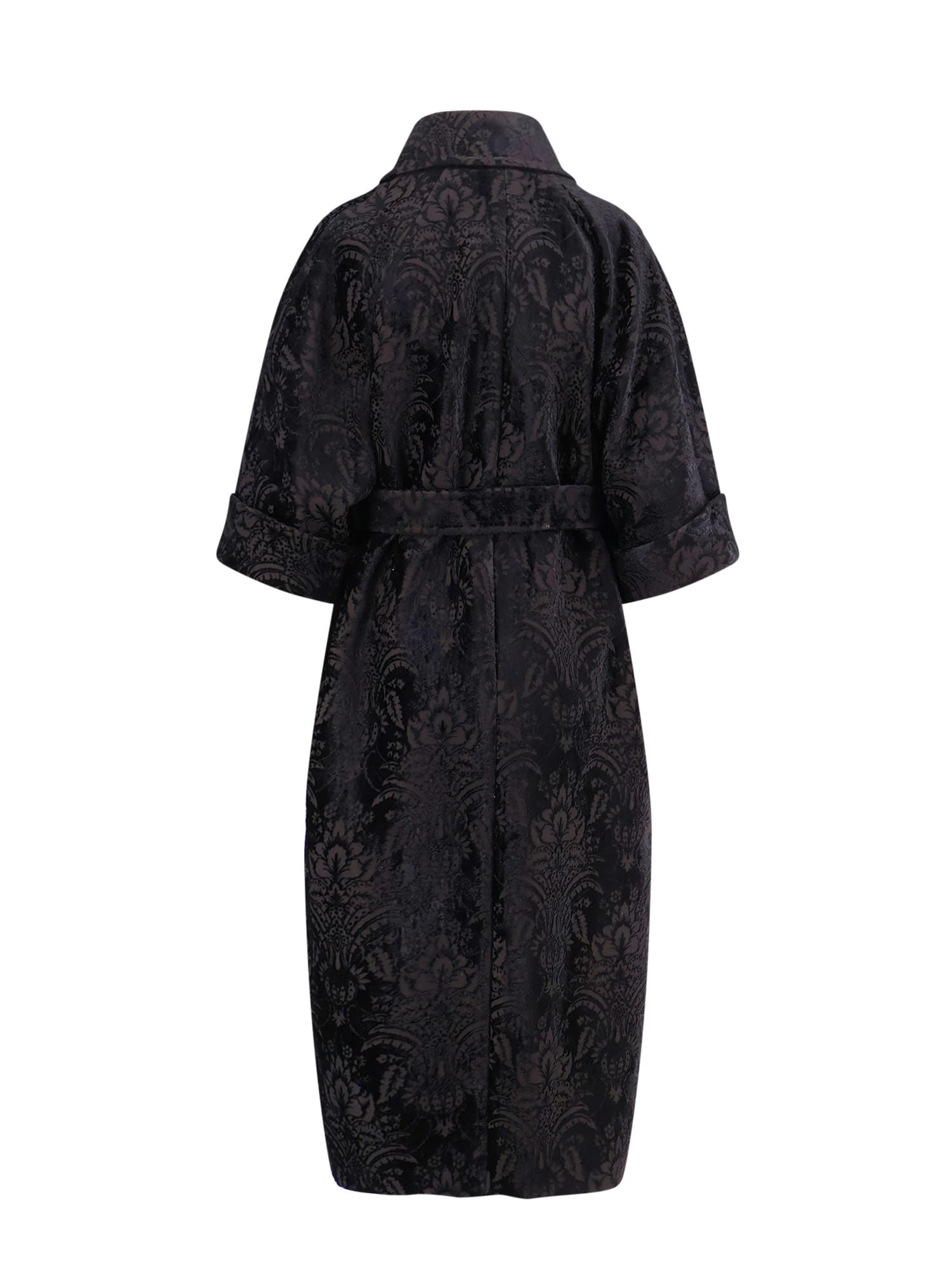 Max Mara Edolo Oversize Velvet Coat With Damask Motif In Black