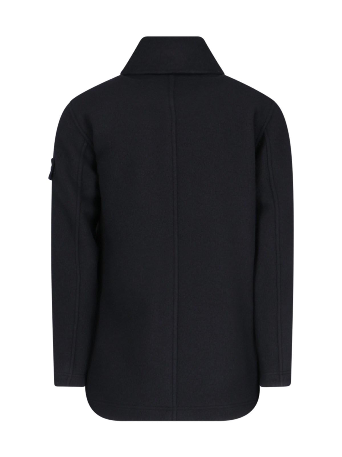 Shop Stone Island Ghost Double-breasted Coat In V0029 Black