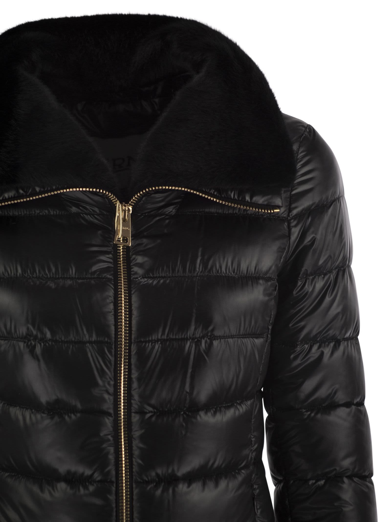 Herno Elisa Fox Fur-collar Down Coat In Black