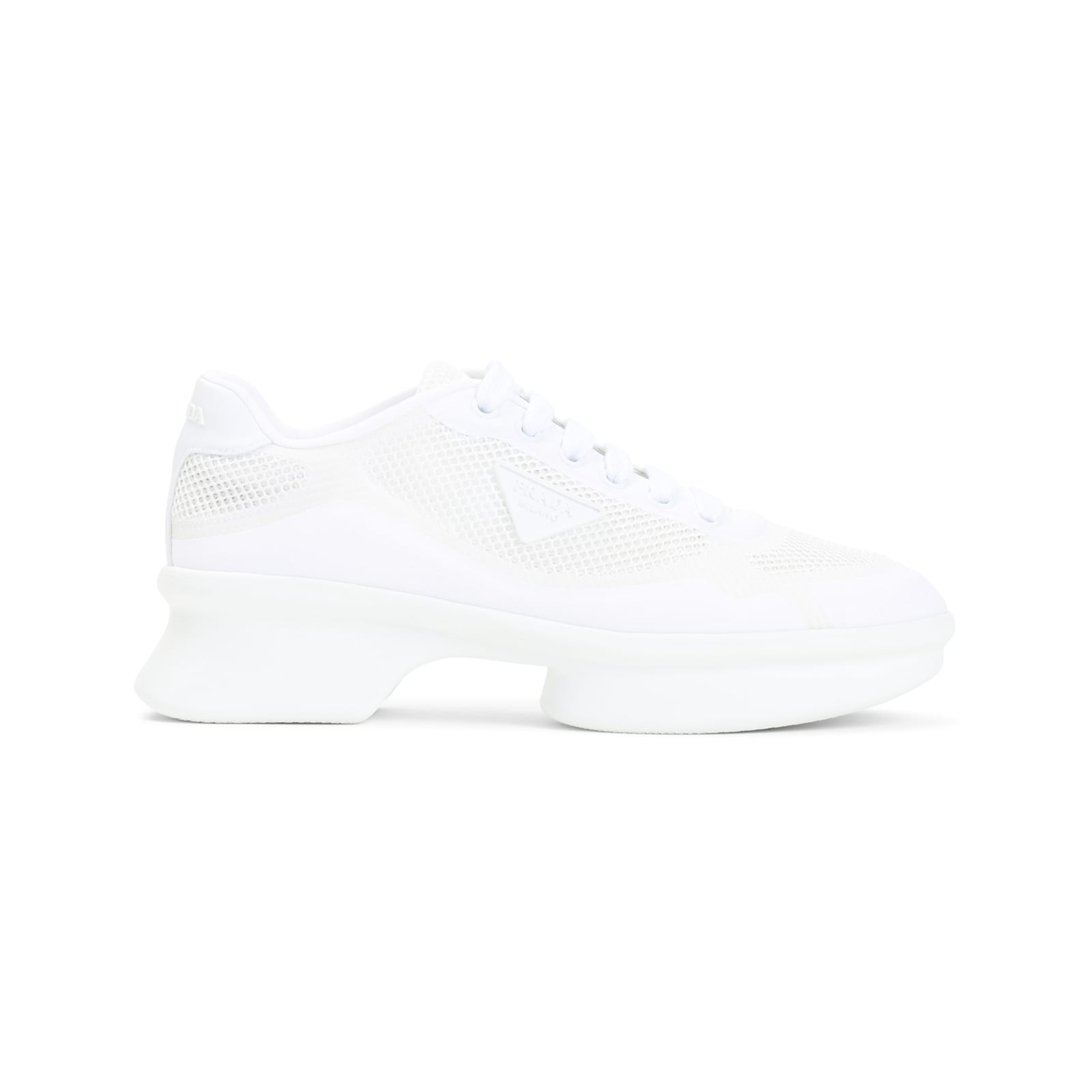 Prada Almond Toe Lace-up Rubber Sole Sneakers In White