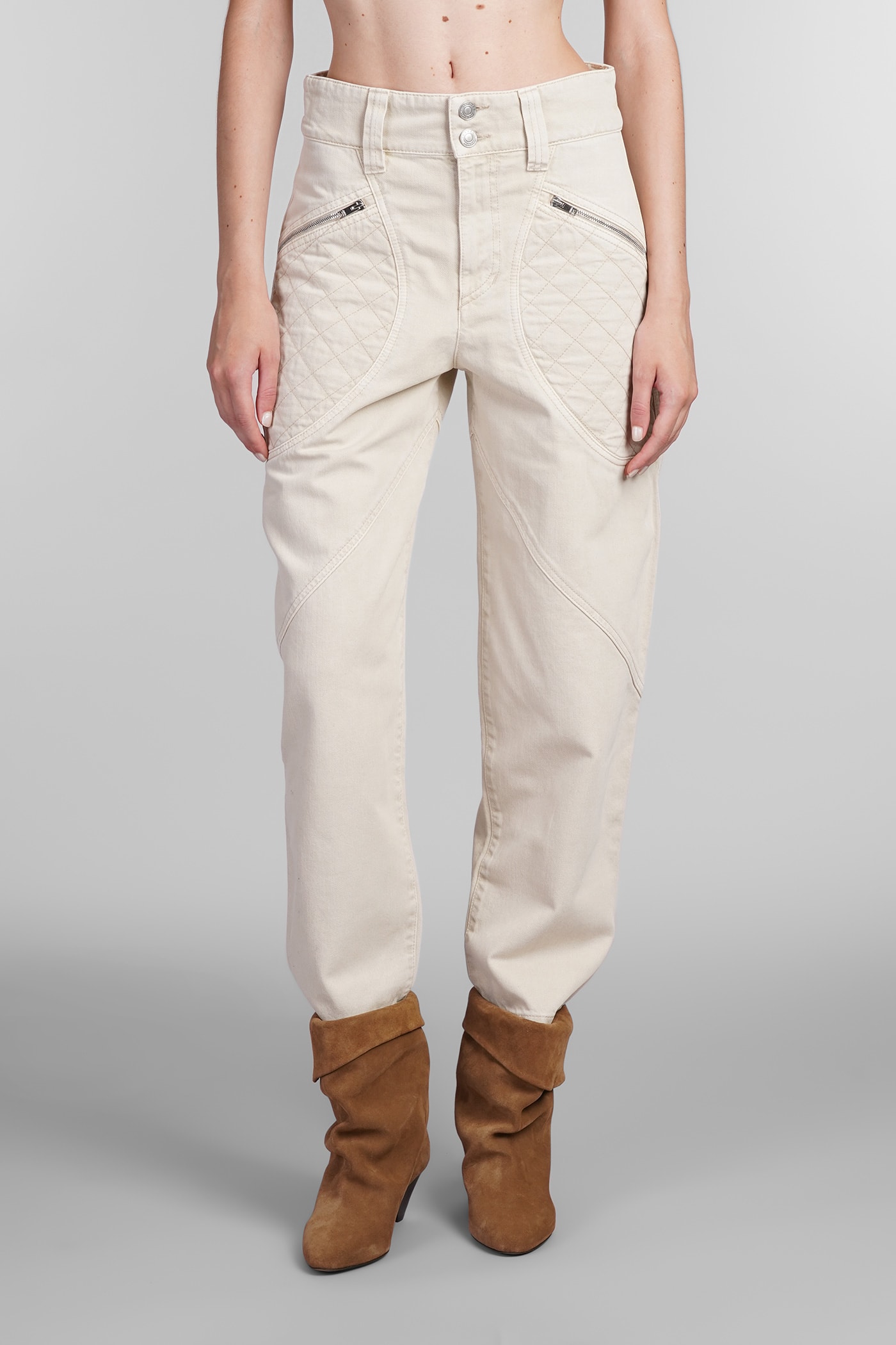 Shop Isabel Marant Catarina Jeans In Beige Cotton