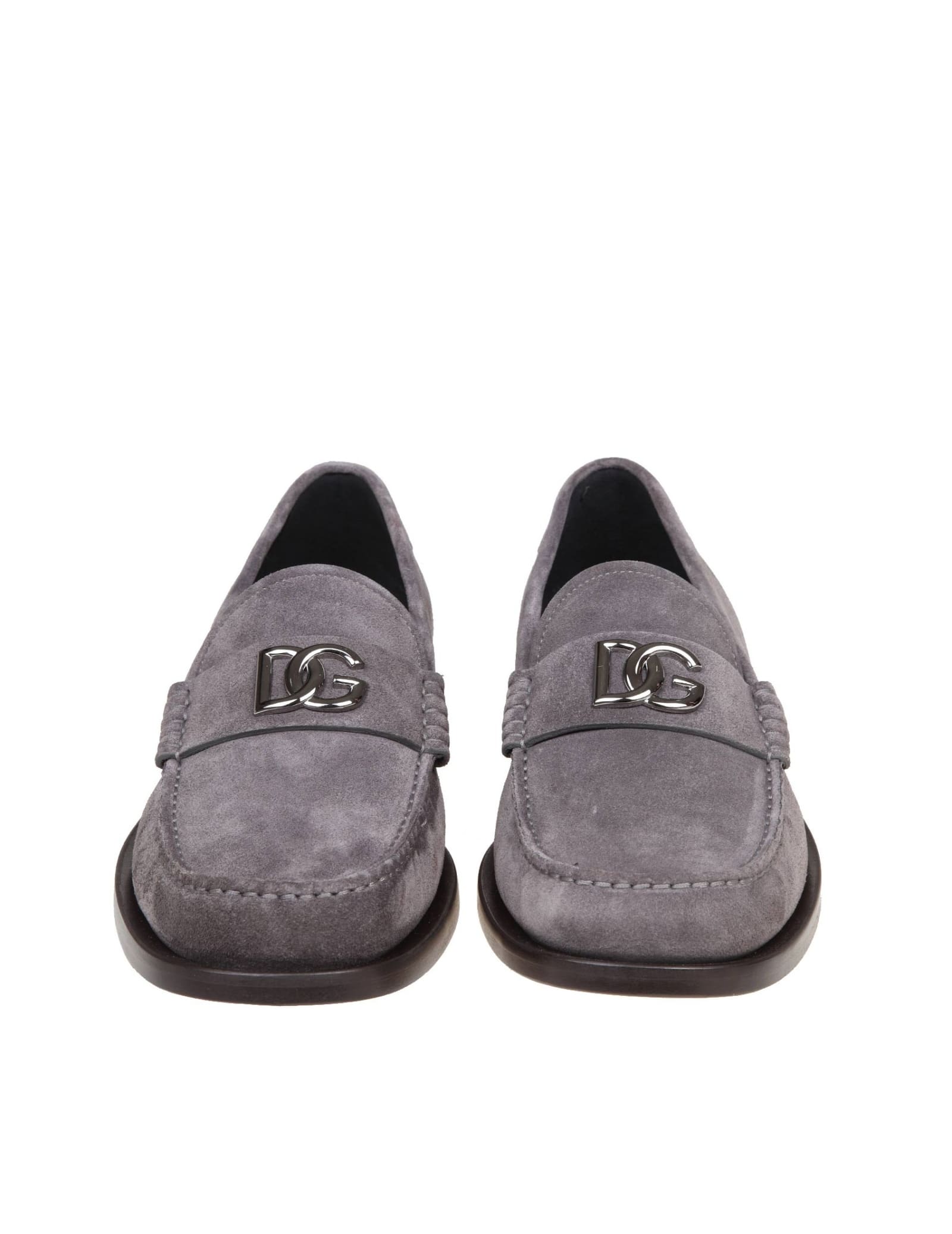 Shop Dolce & Gabbana Suede Loafers With Dg Logo In Grey