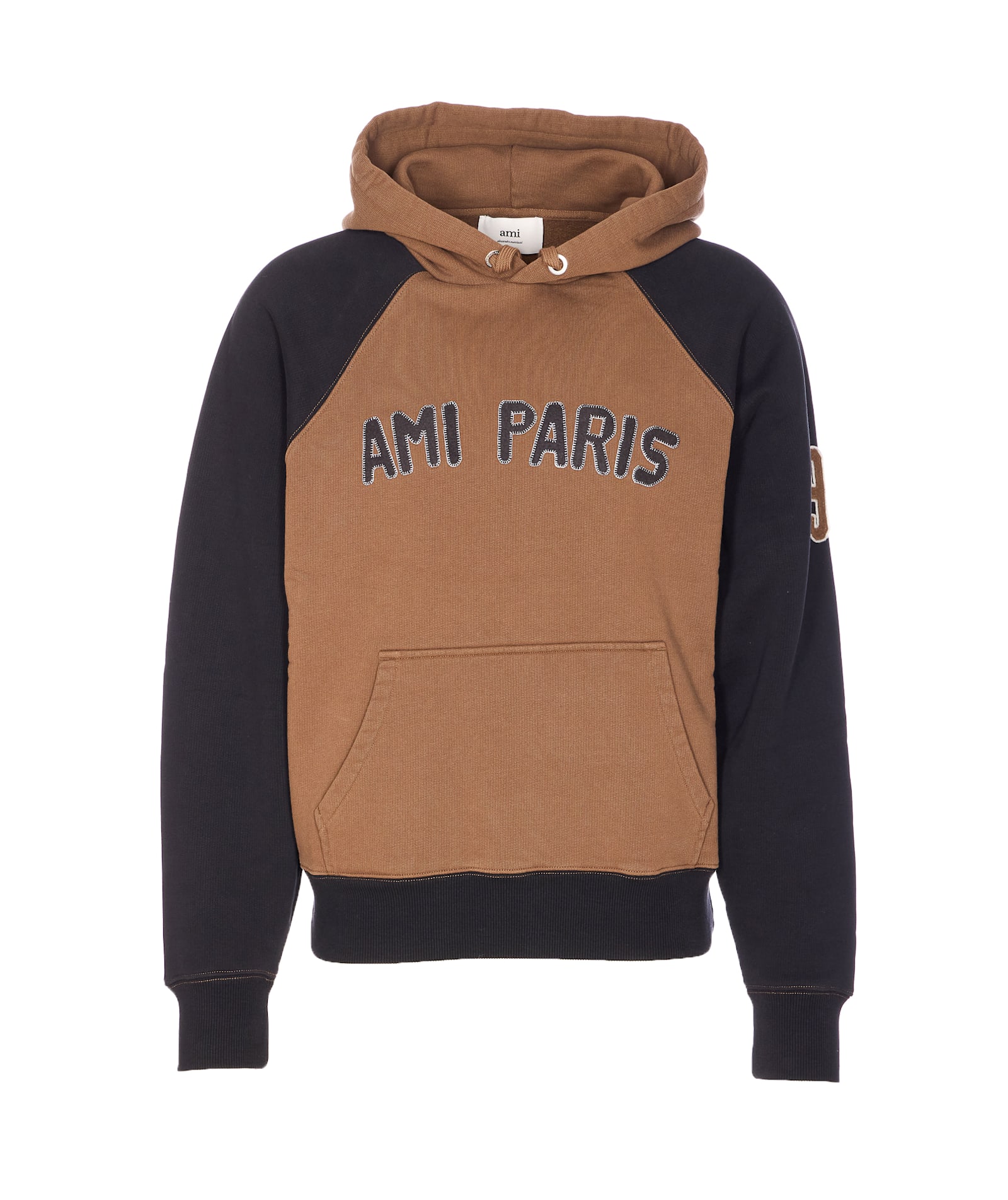Ami Alexandre Mattiussi Ami Paris Men Cotton Colorblock Hoodie In Brown