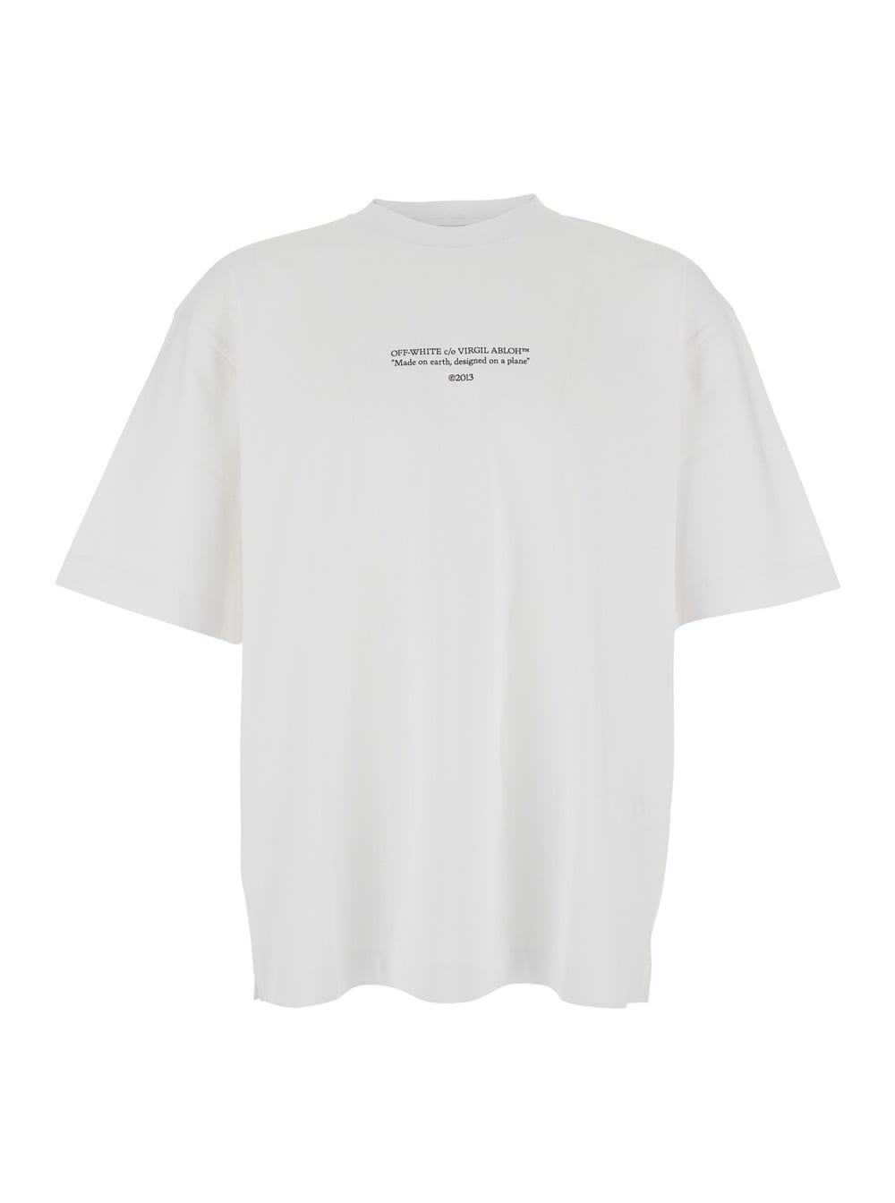 Off-white White Crewneck T-shirt With Logo Lettering On The Front In Cotton Man In Neutral