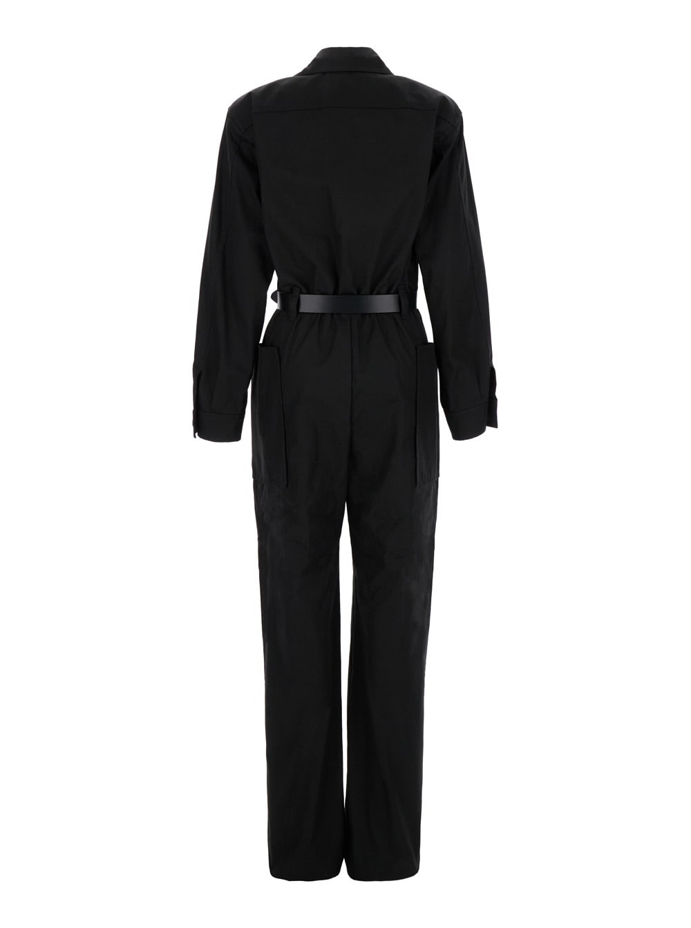 Shop Saint Laurent Black Jumpsuit With Pockets And Belt In Cotton Woman