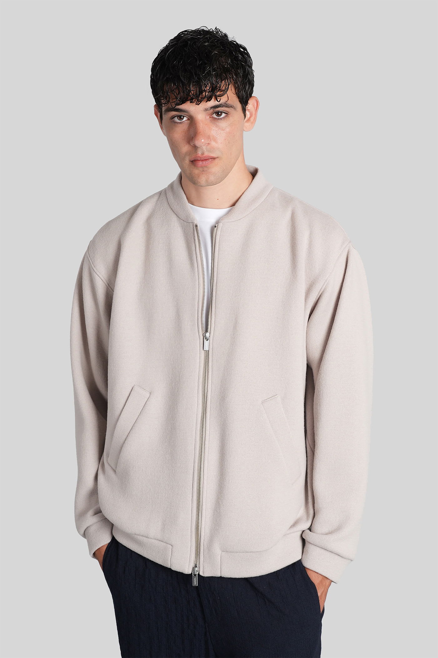 Barena Venezia Gabier Bomber Jacket In Grey Wool In Neutral