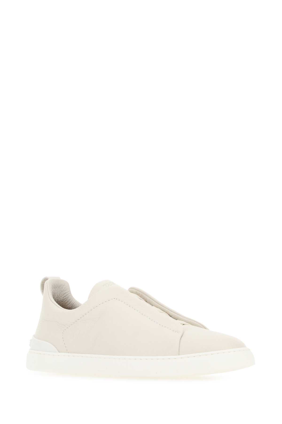 Zegna Ivory Leather Slip Ons In Pan