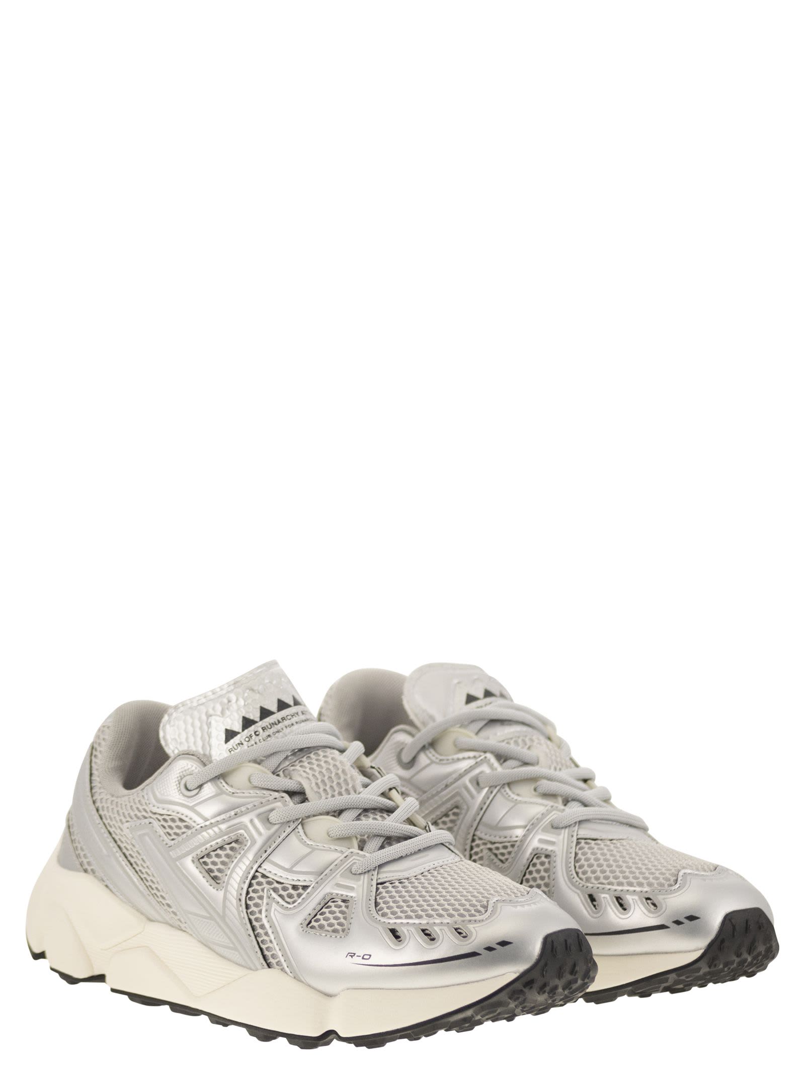 Run Of Leather And Fabric Trainers In Silver