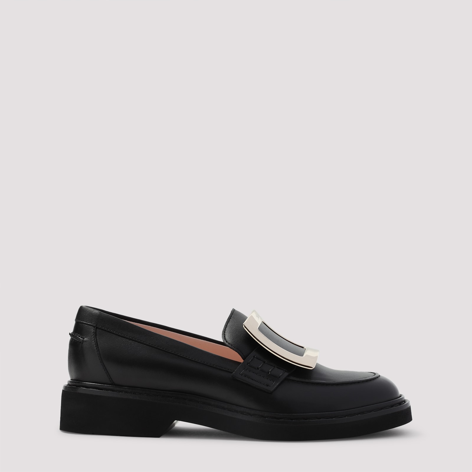 Roger Vivier Black Leather Vivier Viv Rangers Met Buc 25 Loafers In Black