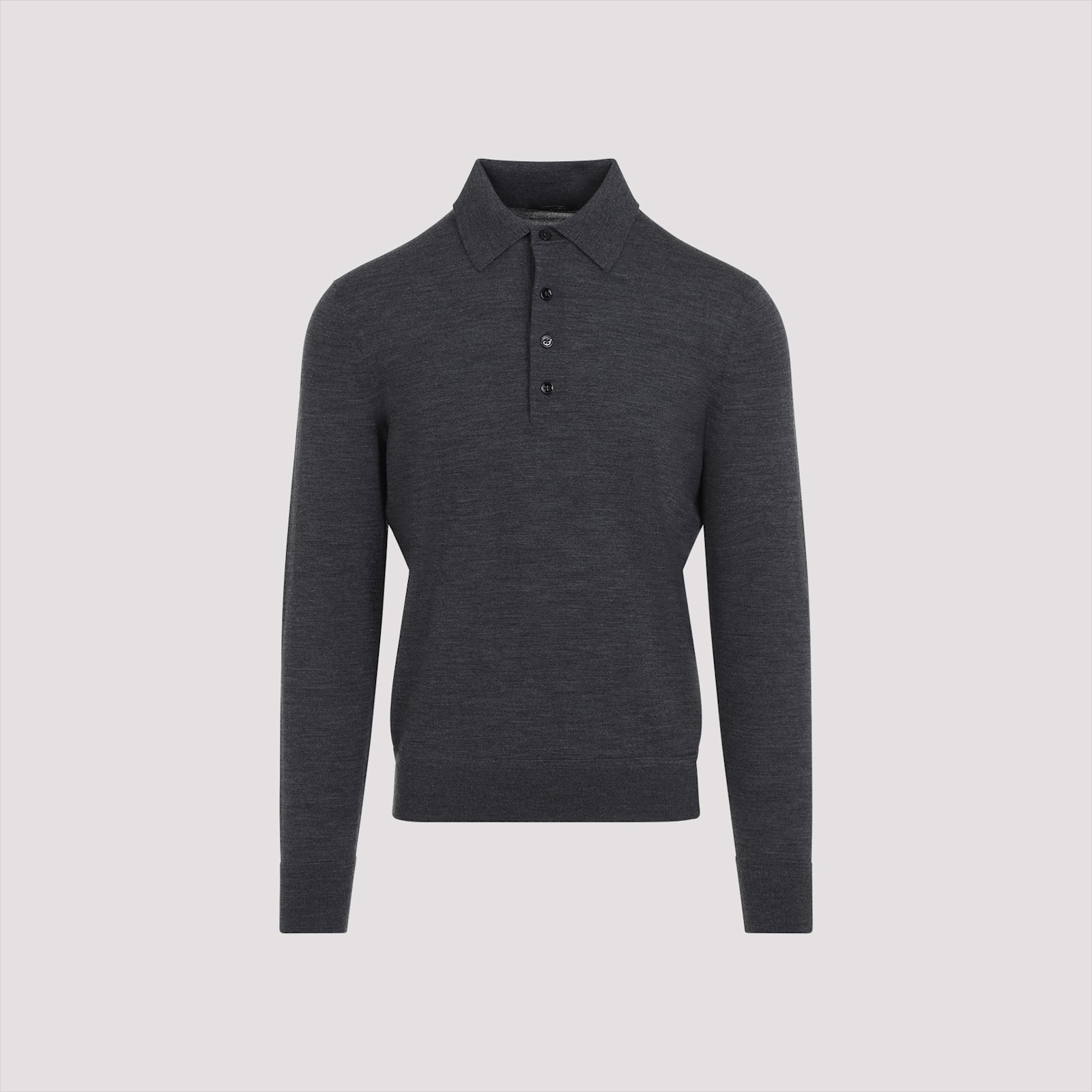 Tom Ford Premium Grey Wool Polo T-shirt In Dark Grey Melange