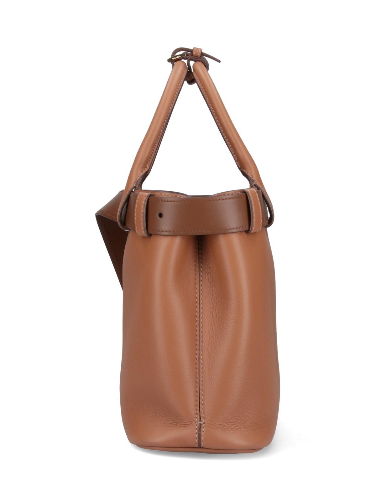 Shop Prada Buckle Medium Hand Bag In Caramel 0