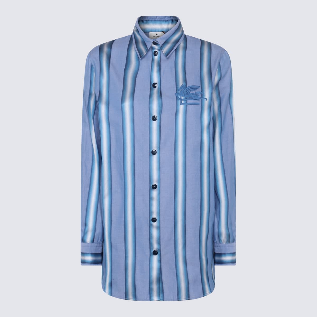Shop Etro Blue And White Cotton-silk Blend Shirt