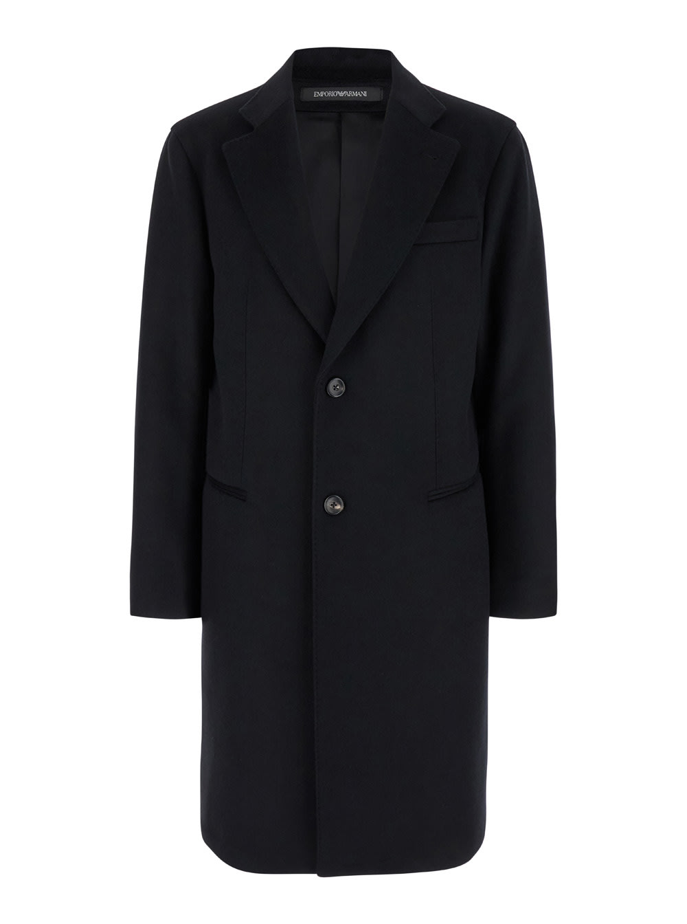 Black Single-breasted Coat With Notched Revers In Wool Man