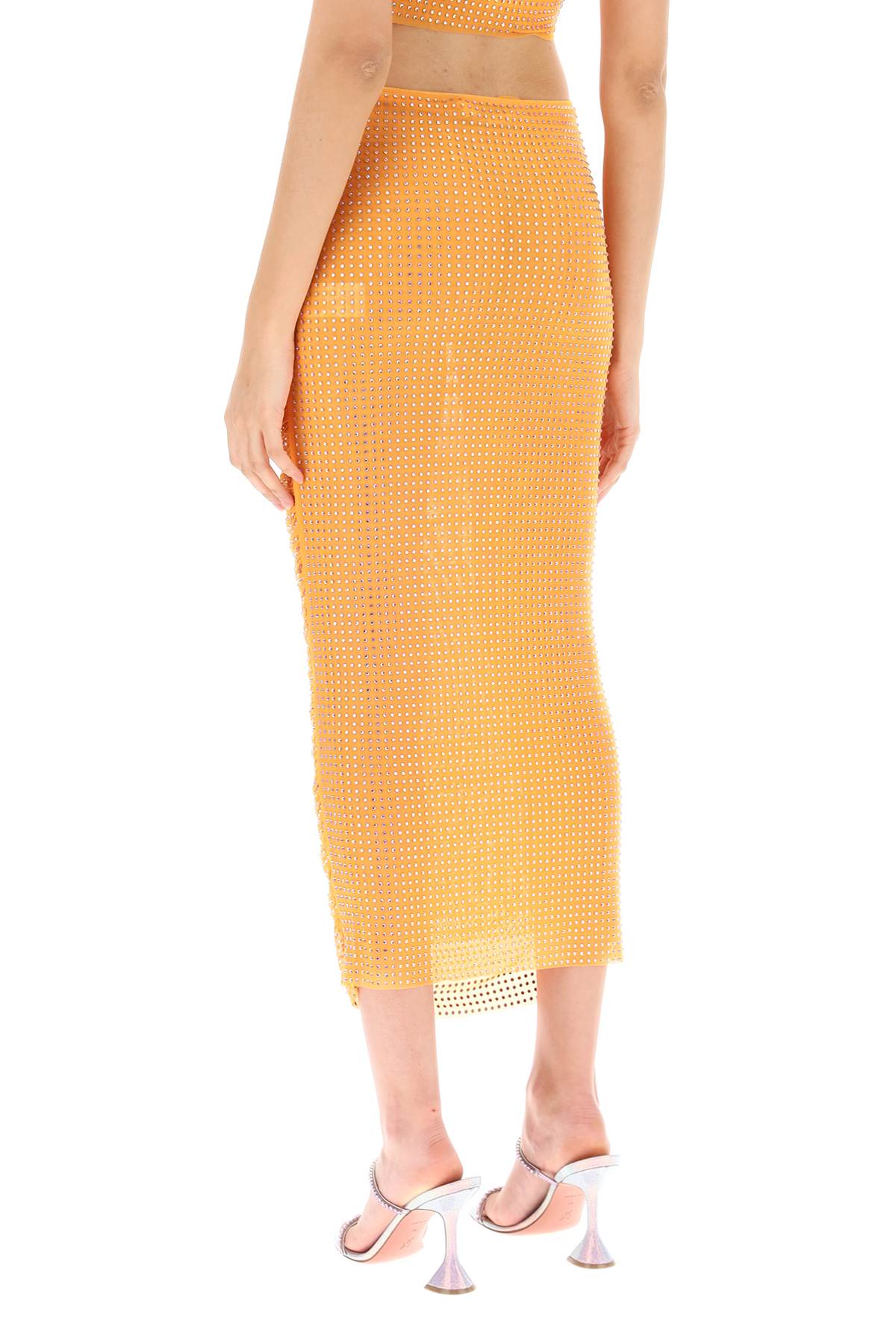 Shop Self-portrait Draped Pencil Skirt With Rhinestones In Orange (orange)