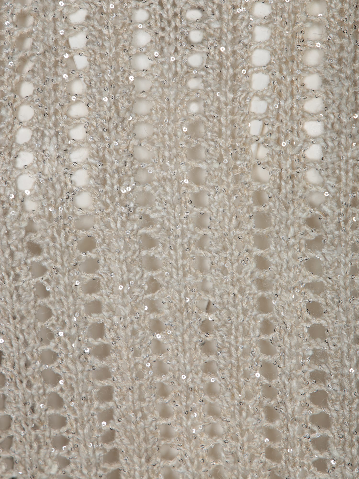 Brunello Cucinelli Open Knit Sweater With Sequined Stripes In Gray