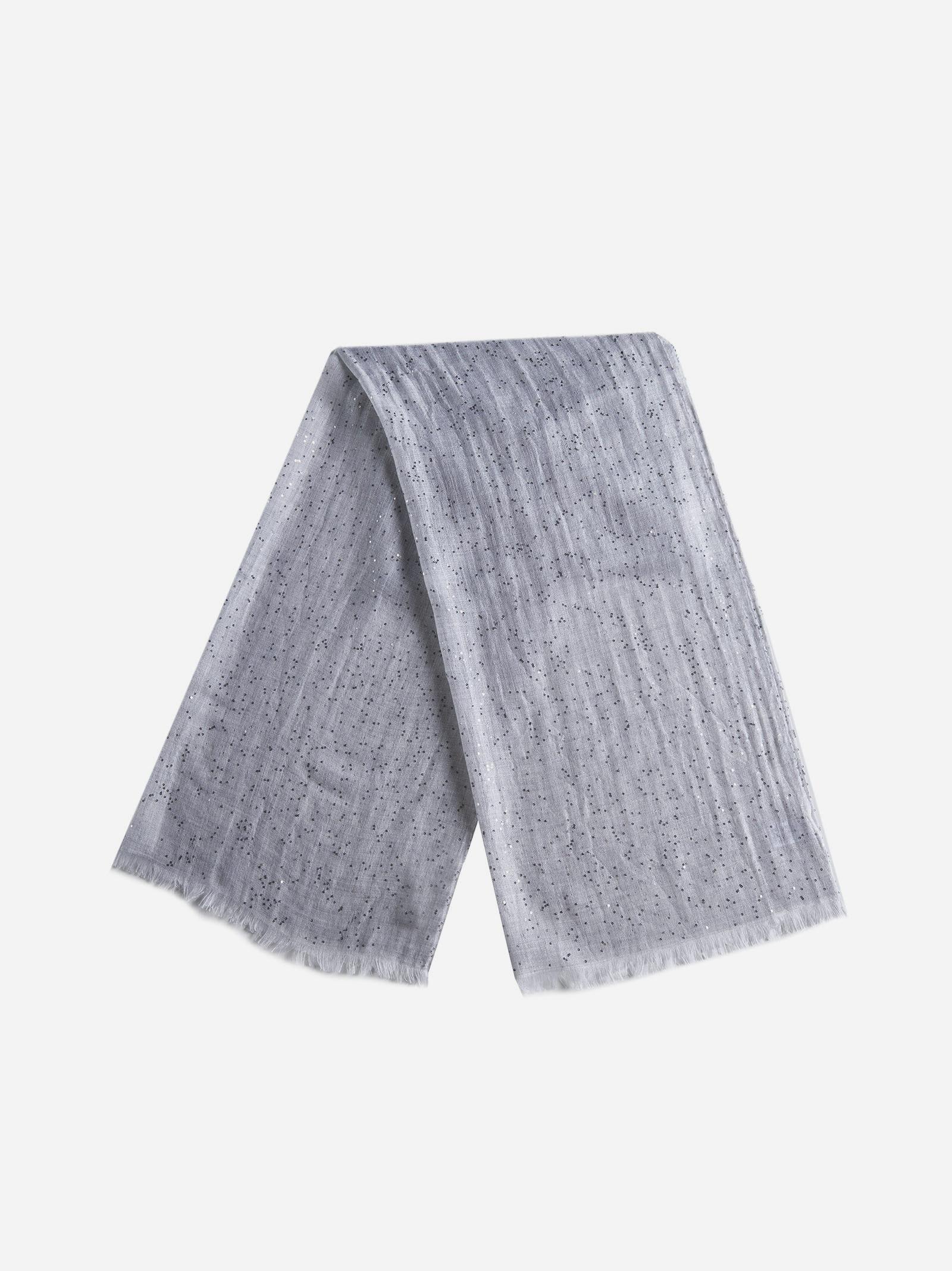 Brunello Cucinelli Embellished Frayed-edge Scarf In Gray