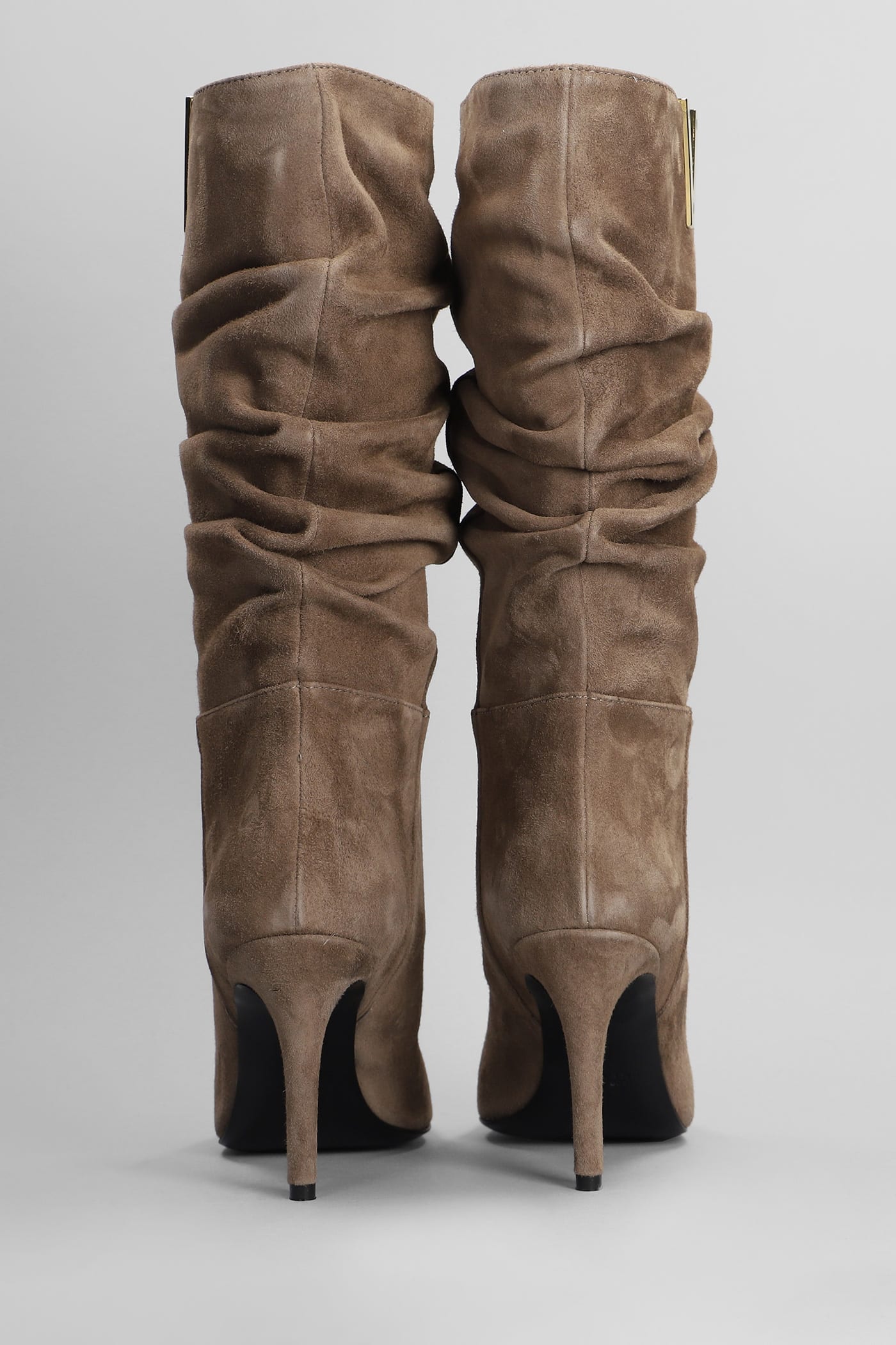 Shop Via Roma 15 High Heels Boots In Taupe Suede