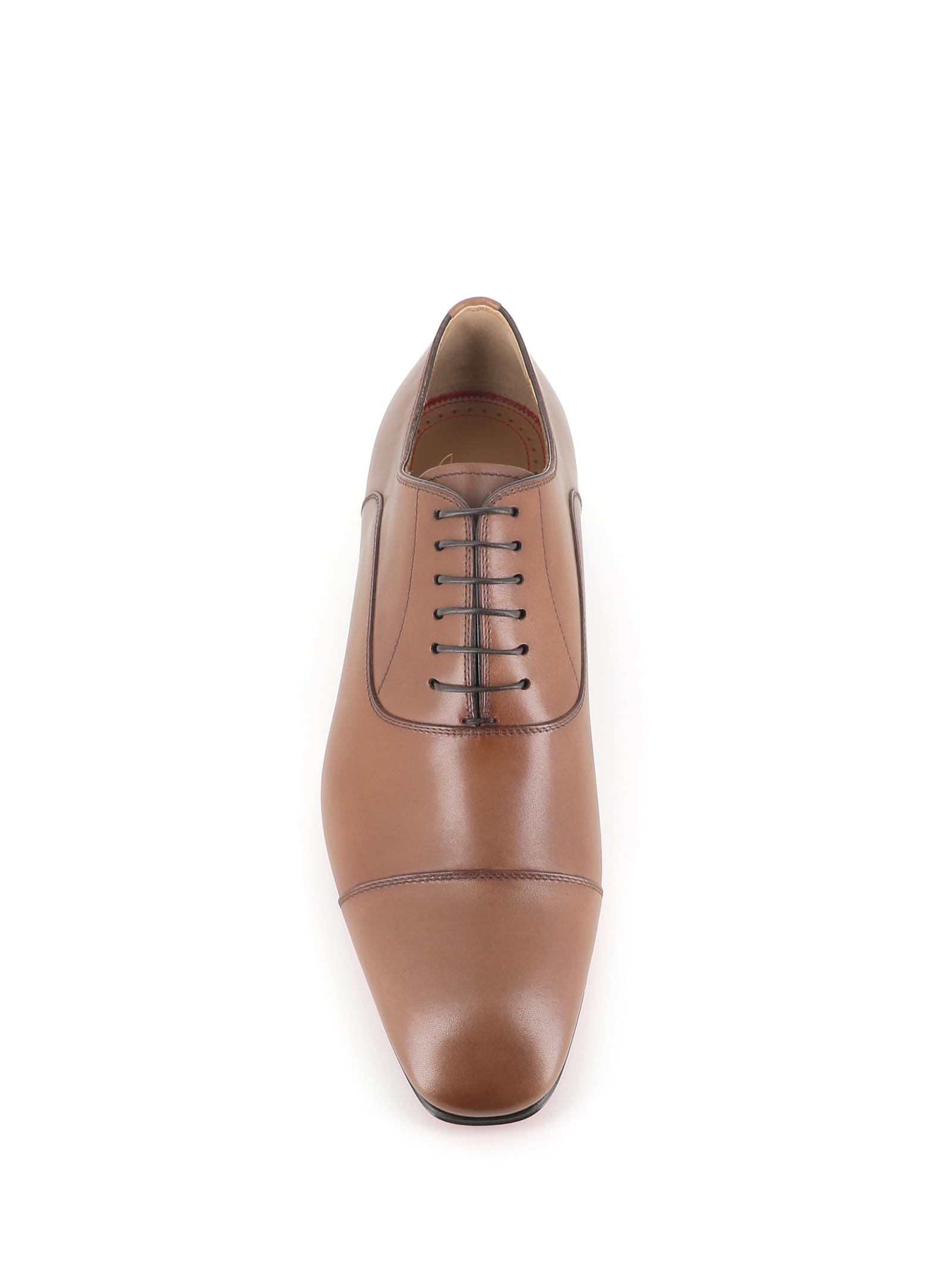 Christian Louboutin Greggo Patina Calf Leather Red Sole Oxford In Tabacco