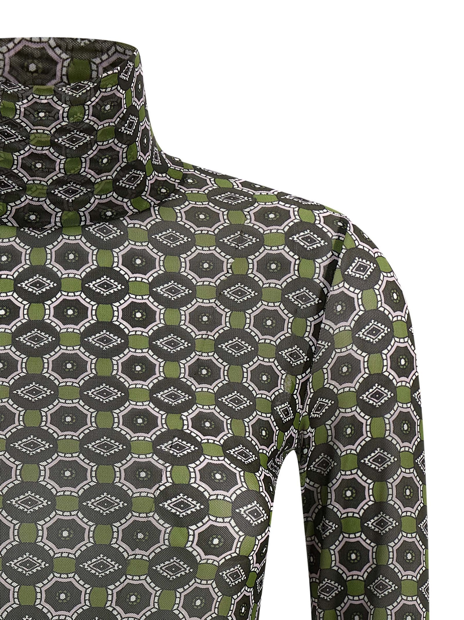 Dries Van Noten Geometric Pattern Turtleneck Long Sleeve Sweater In Multi