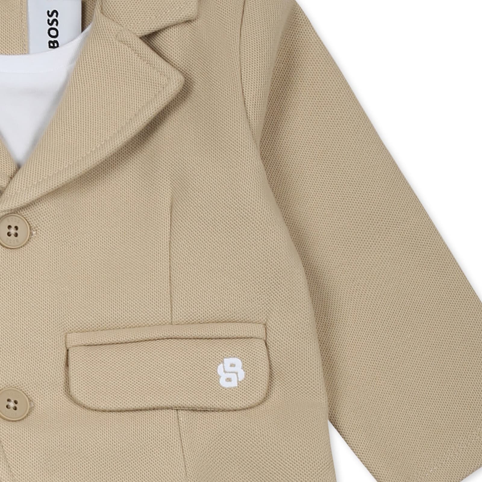Hugo Boss Beige Romper For Baby Boy With Logo In Beige