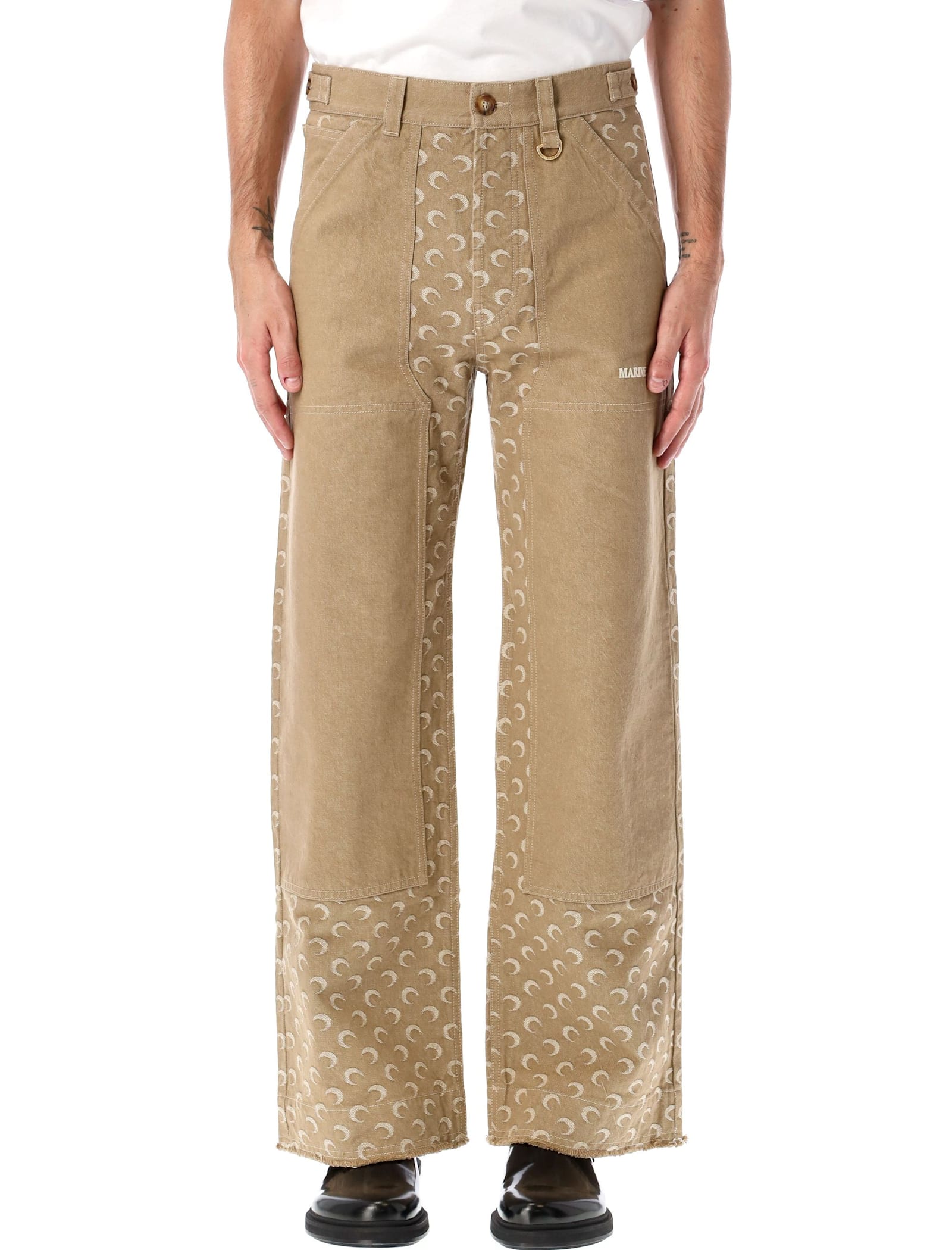 Shop Marine Serre Moon Jacquard Twill Workwear Pants In Dark Beige