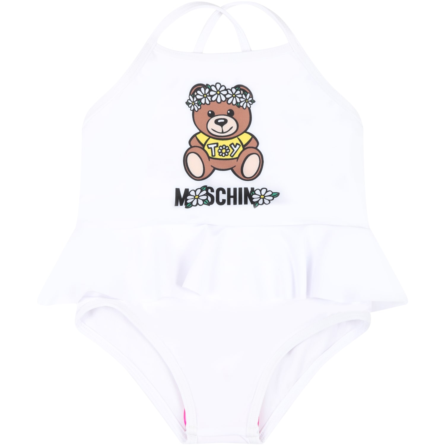 Moschino White Swimsuit For Babygirl With Teddy Bear