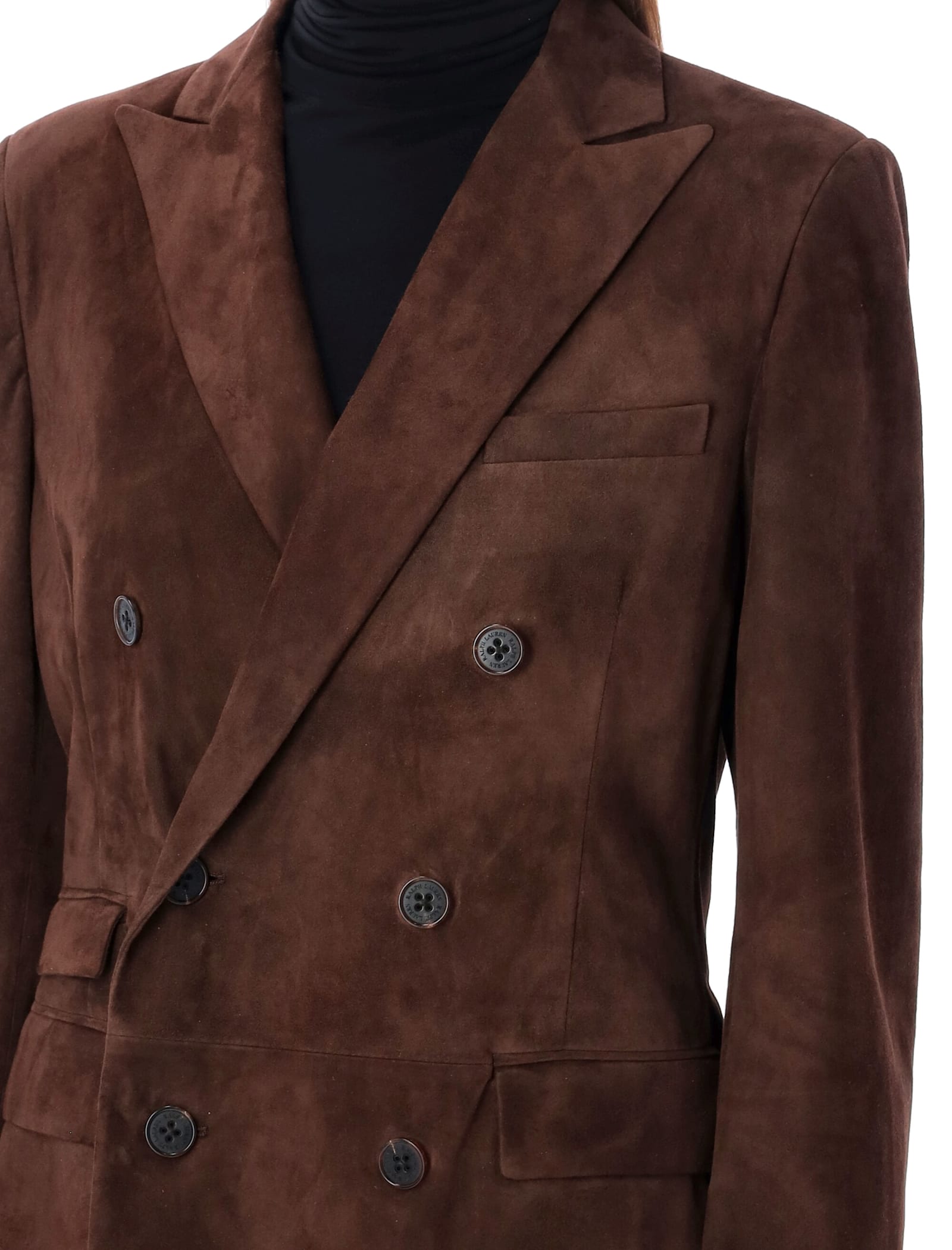 Shop Ralph Lauren Suede Double-breasted Blazer In Luggage Brown