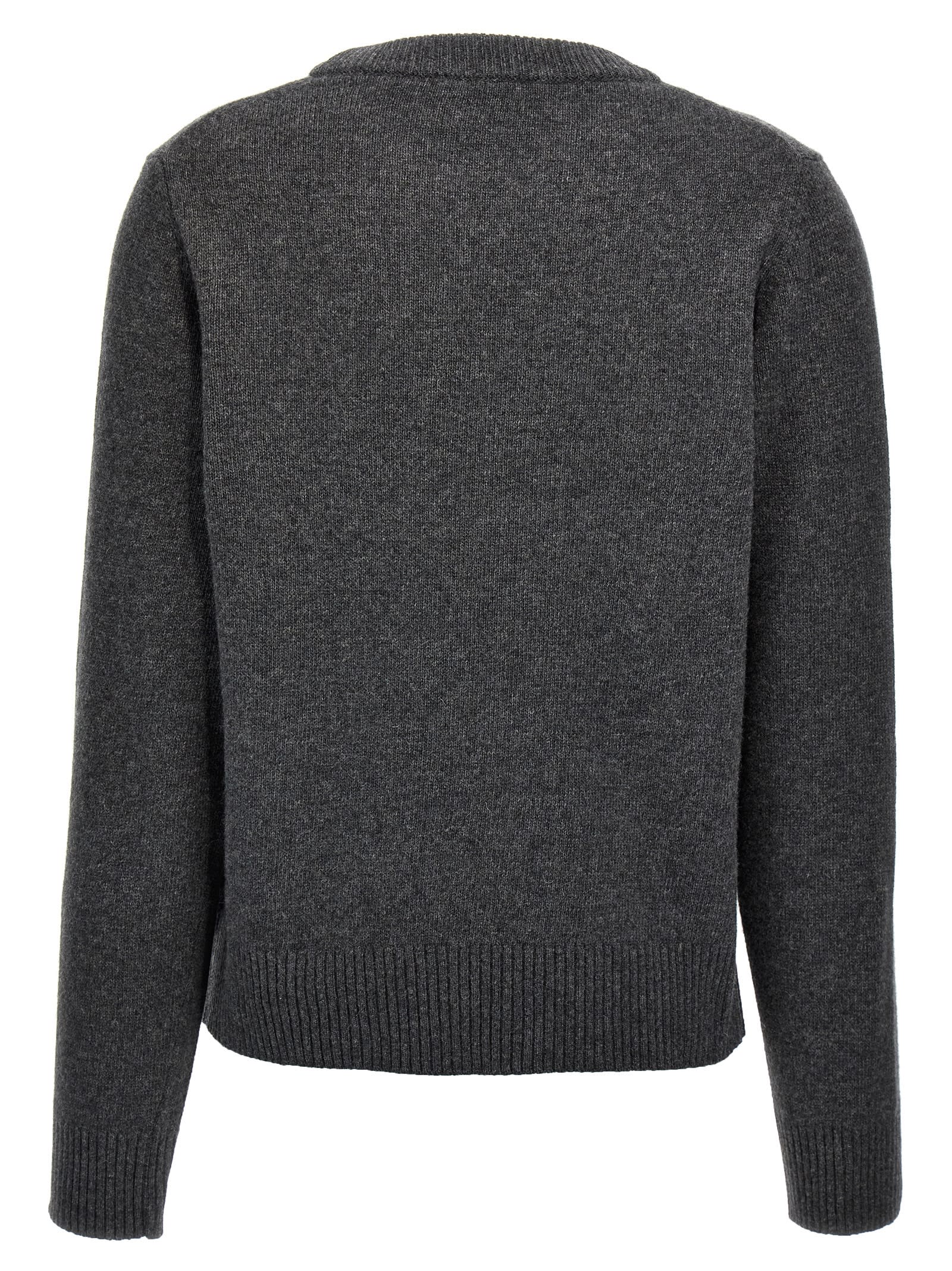 Ganni Wool Graphic Bear Crewneck Sweater In Gray