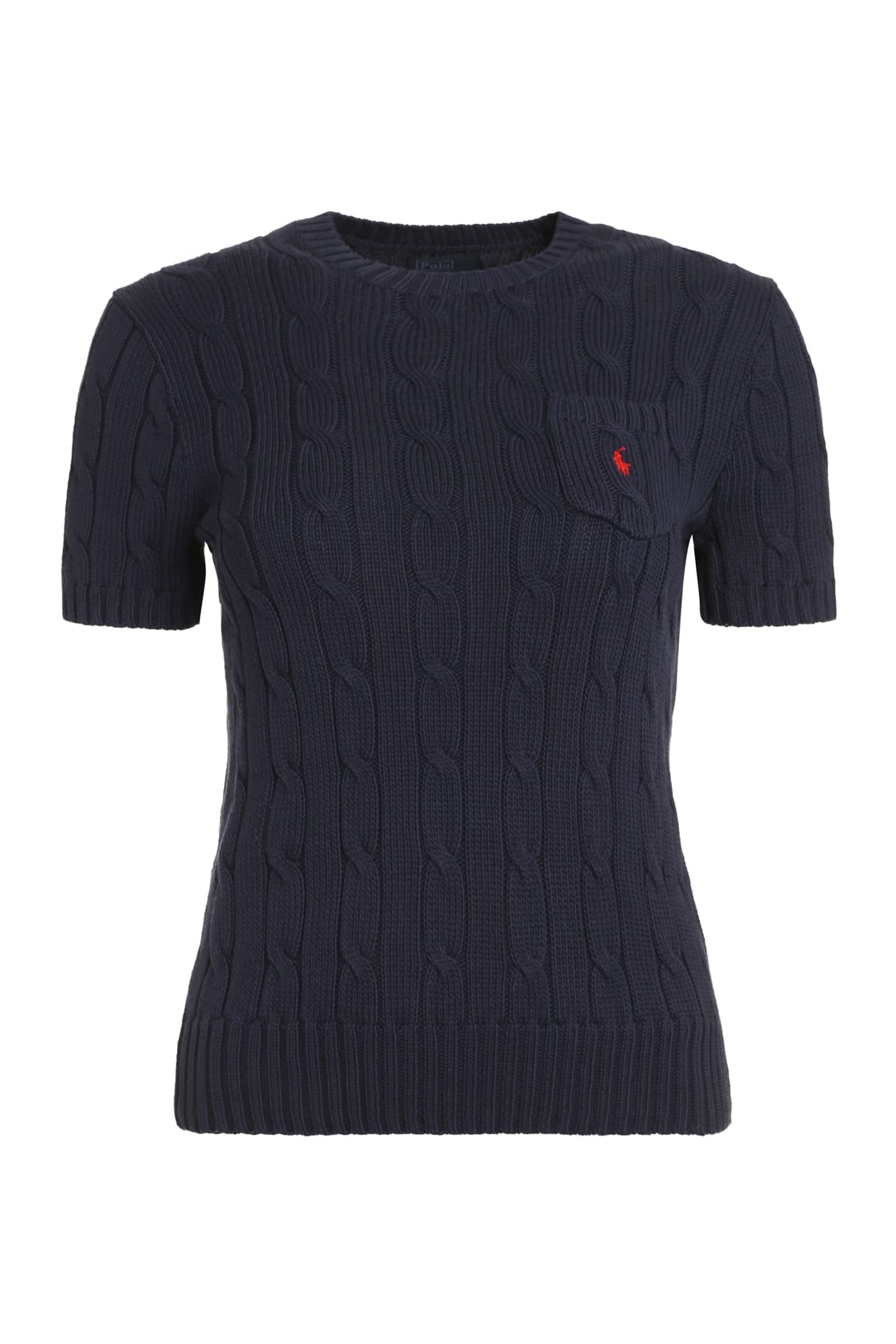 Polo Ralph Lauren Blue Cable Knit T-shirt With Embroidered Logo In Cotton Woman In Blue