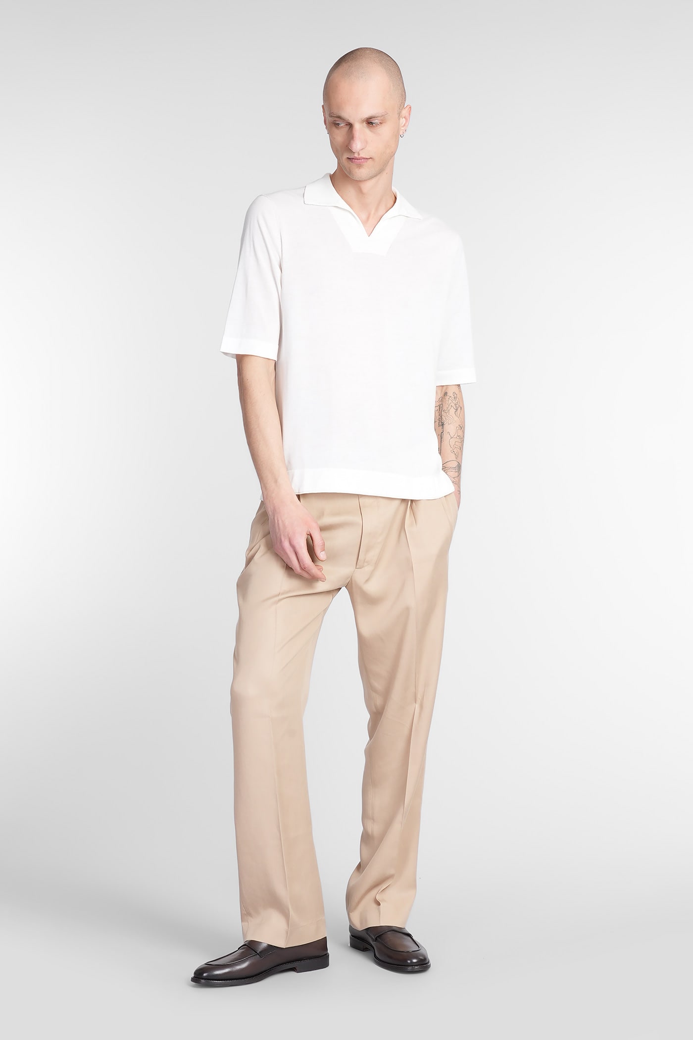 Ballantyne Knit Short-sleeved Polo With Structured Collar In White