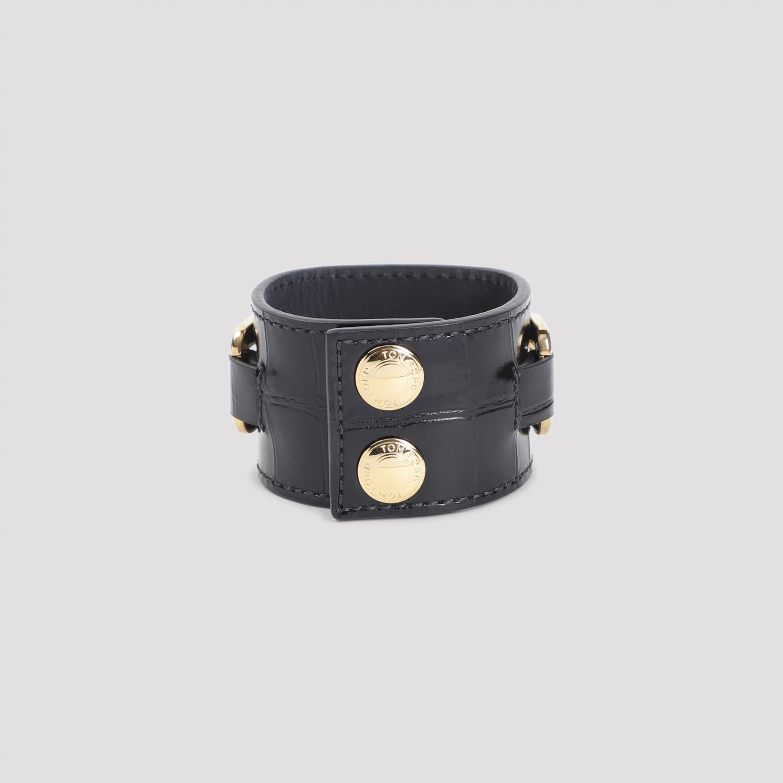 Shop Tom Ford Brass And Printed Croc Cuff Bracelet In Black