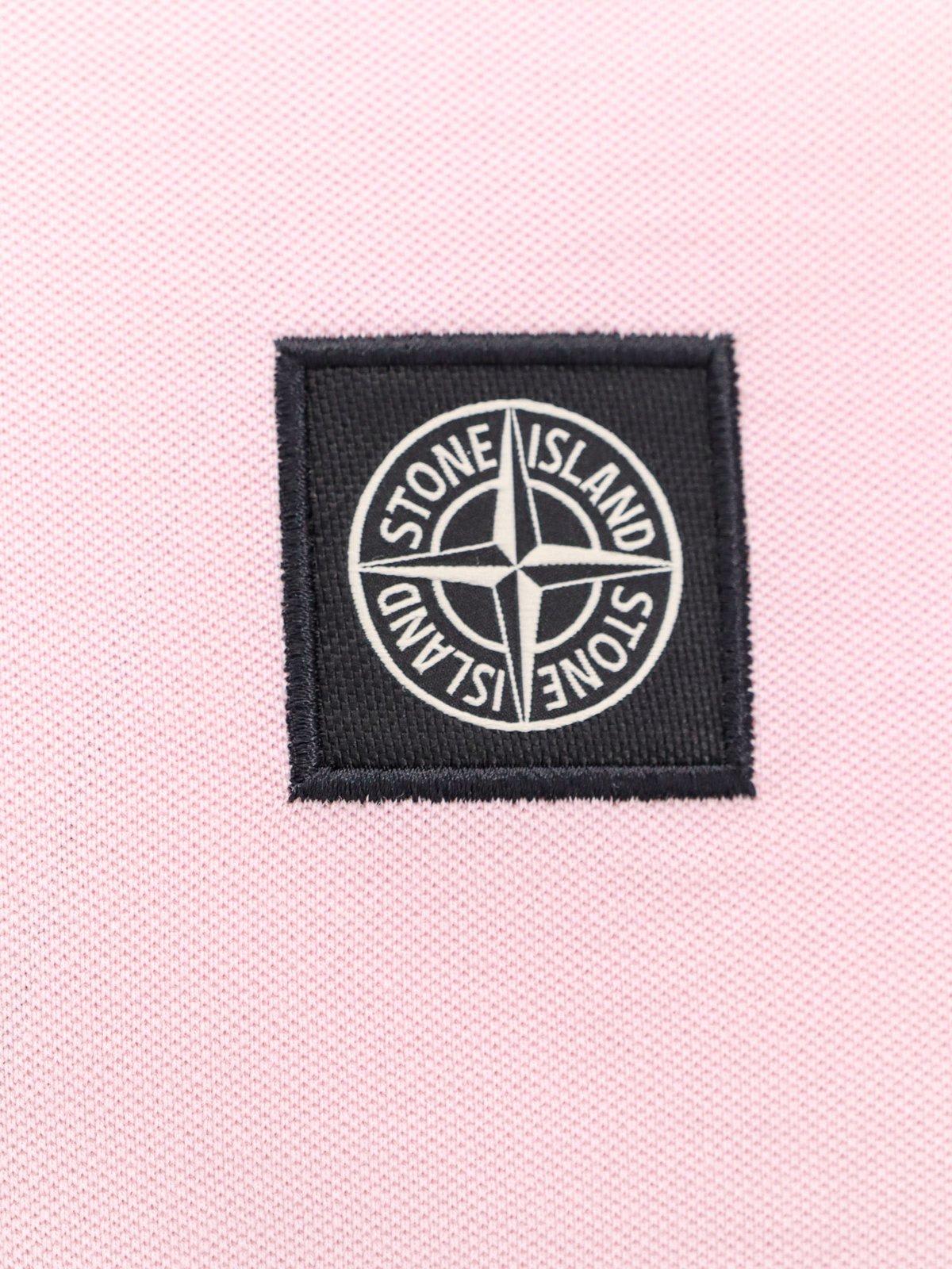 Shop Stone Island Logo Patch Short-sleeved Polo Shirt In Rosa