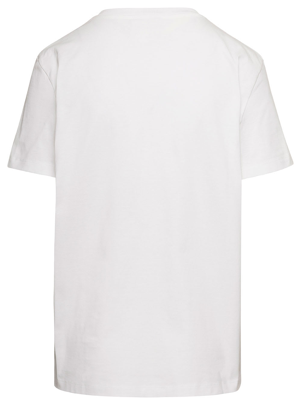 Shop Max Mara White Crew Neck T-shirt With Embroidered Design And Logo In Cotton Woman