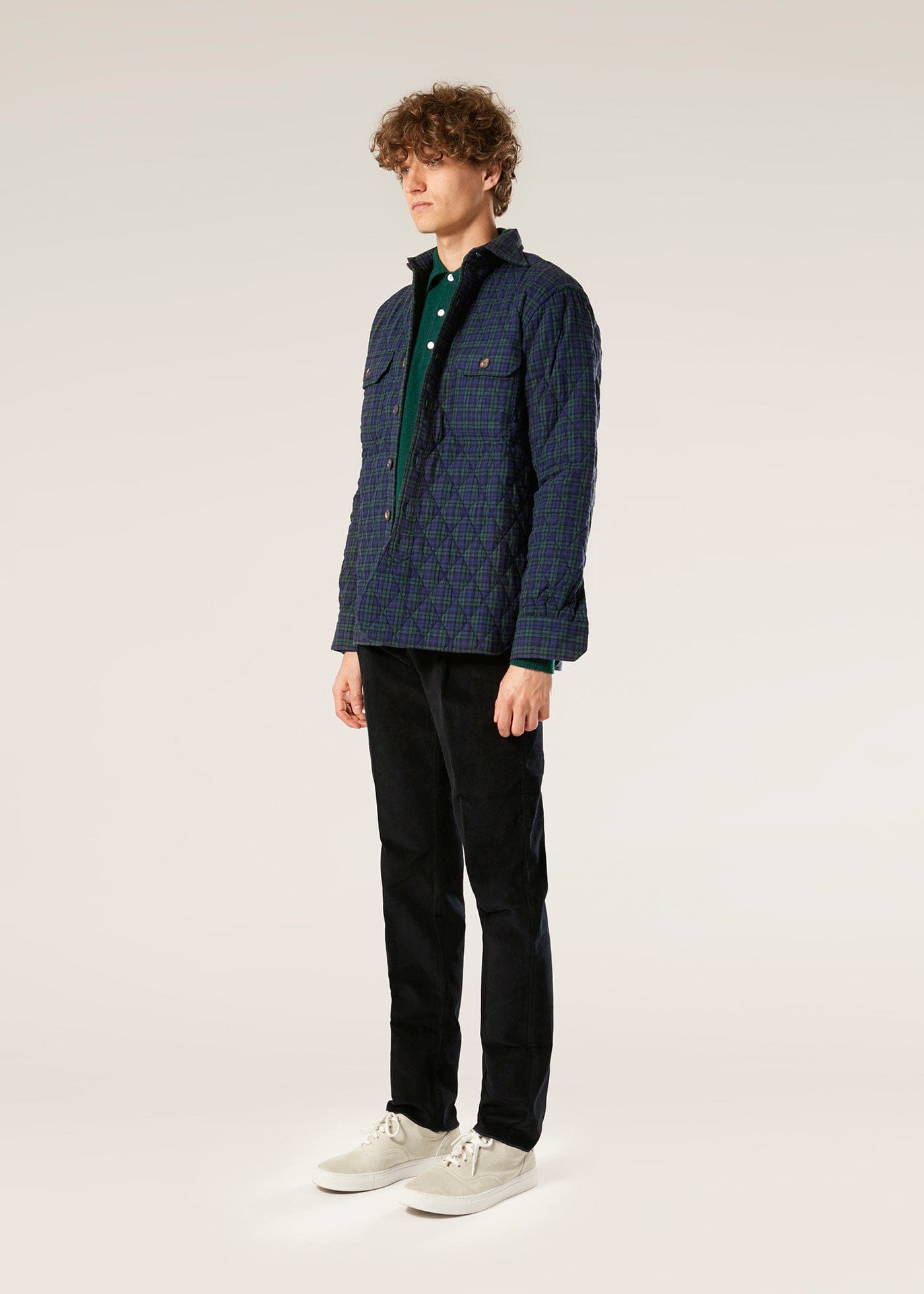 Doppiaa Aantero Green Checked Overshirt In Blue