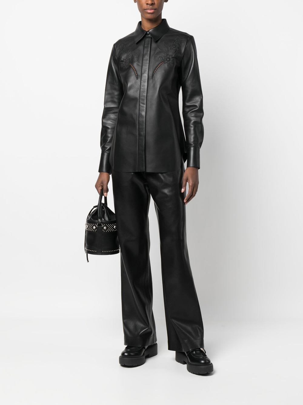 Chloé Leather Shirt In Black